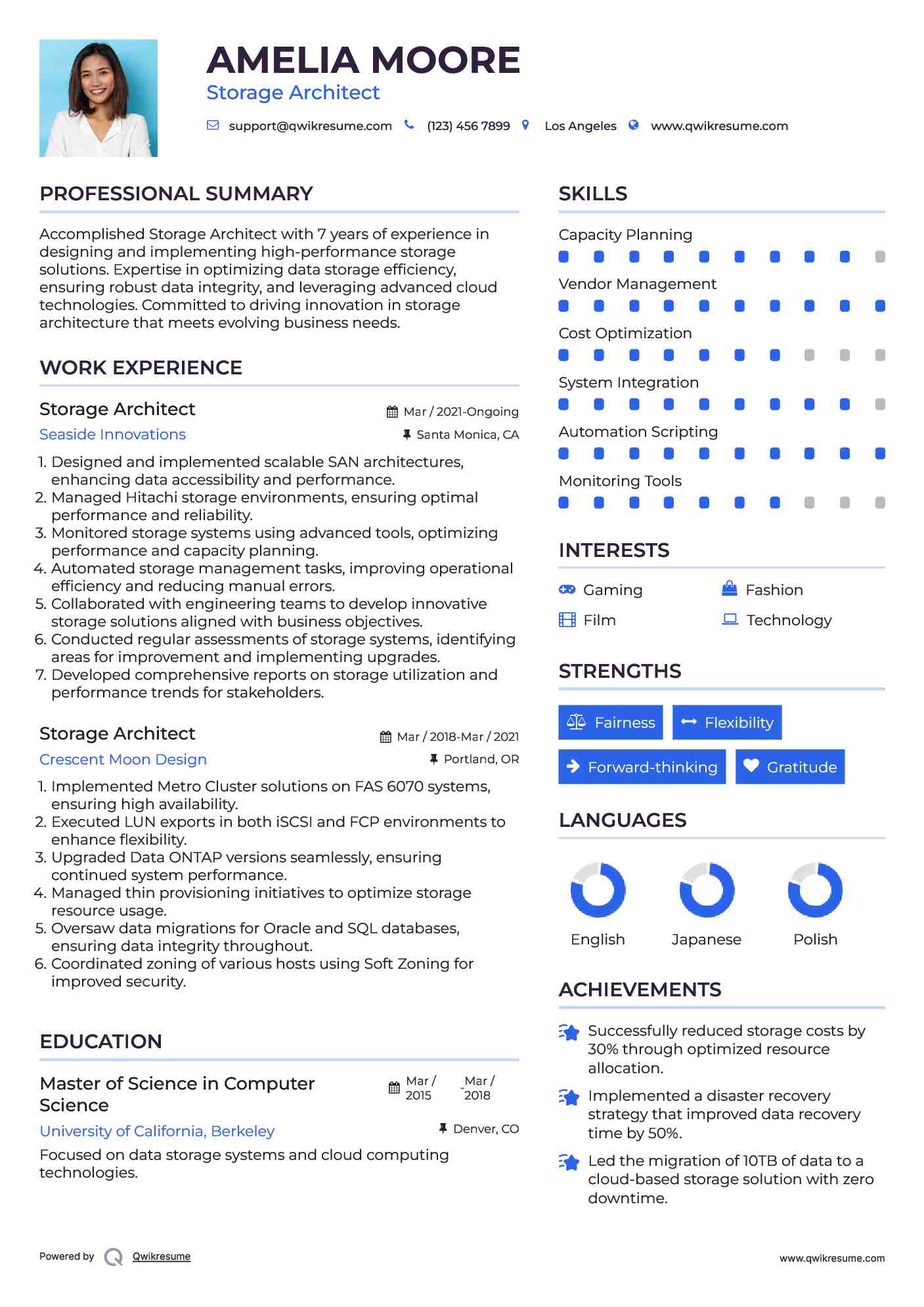 Storage Architect Resume Samples QwikResume