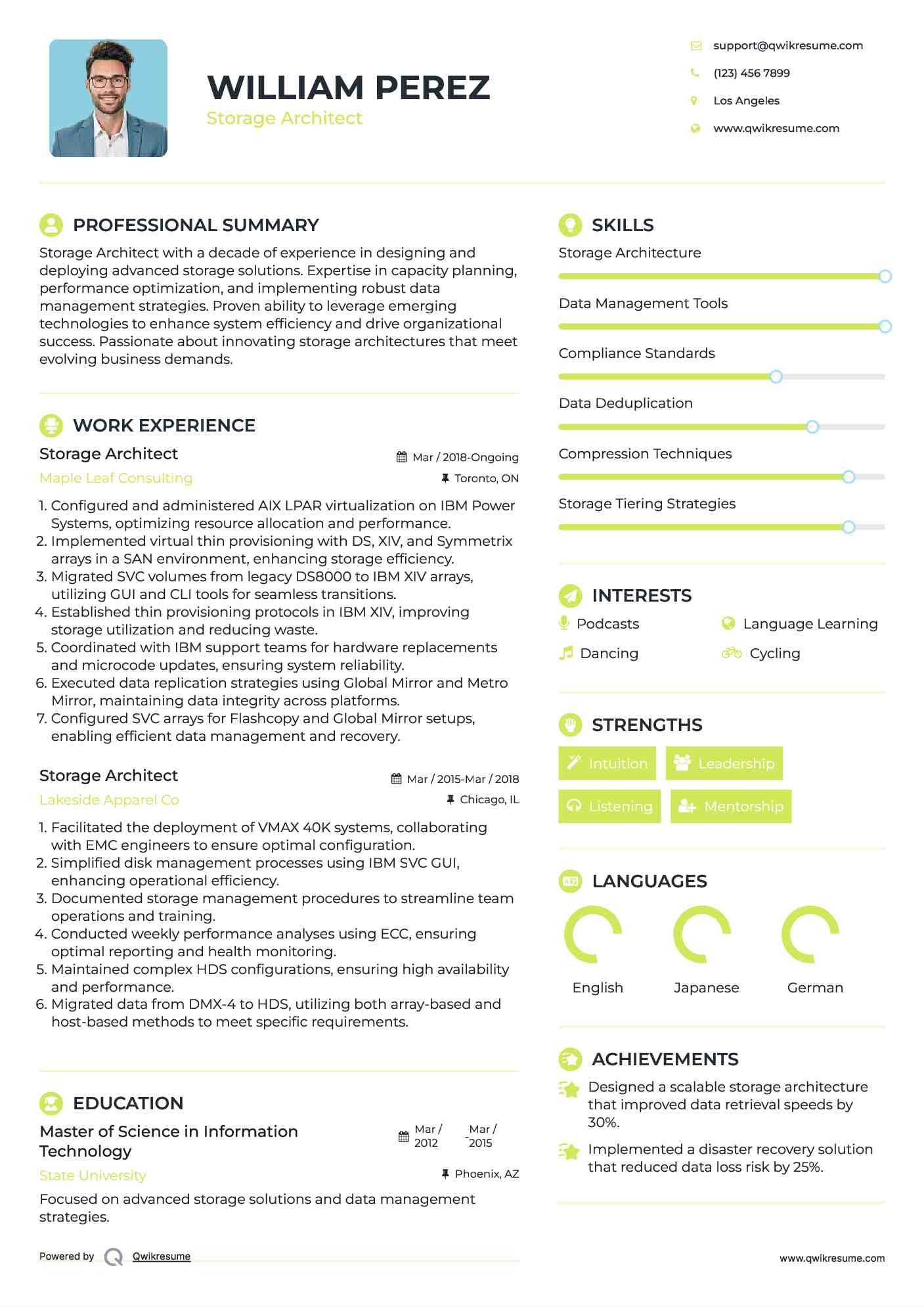 Storage Architect Resume Samples QwikResume