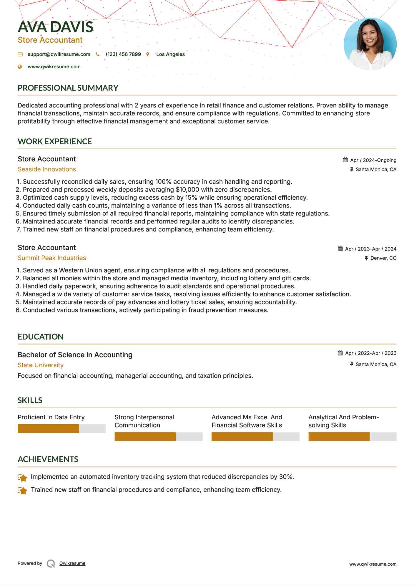Store Accountant Resume Format