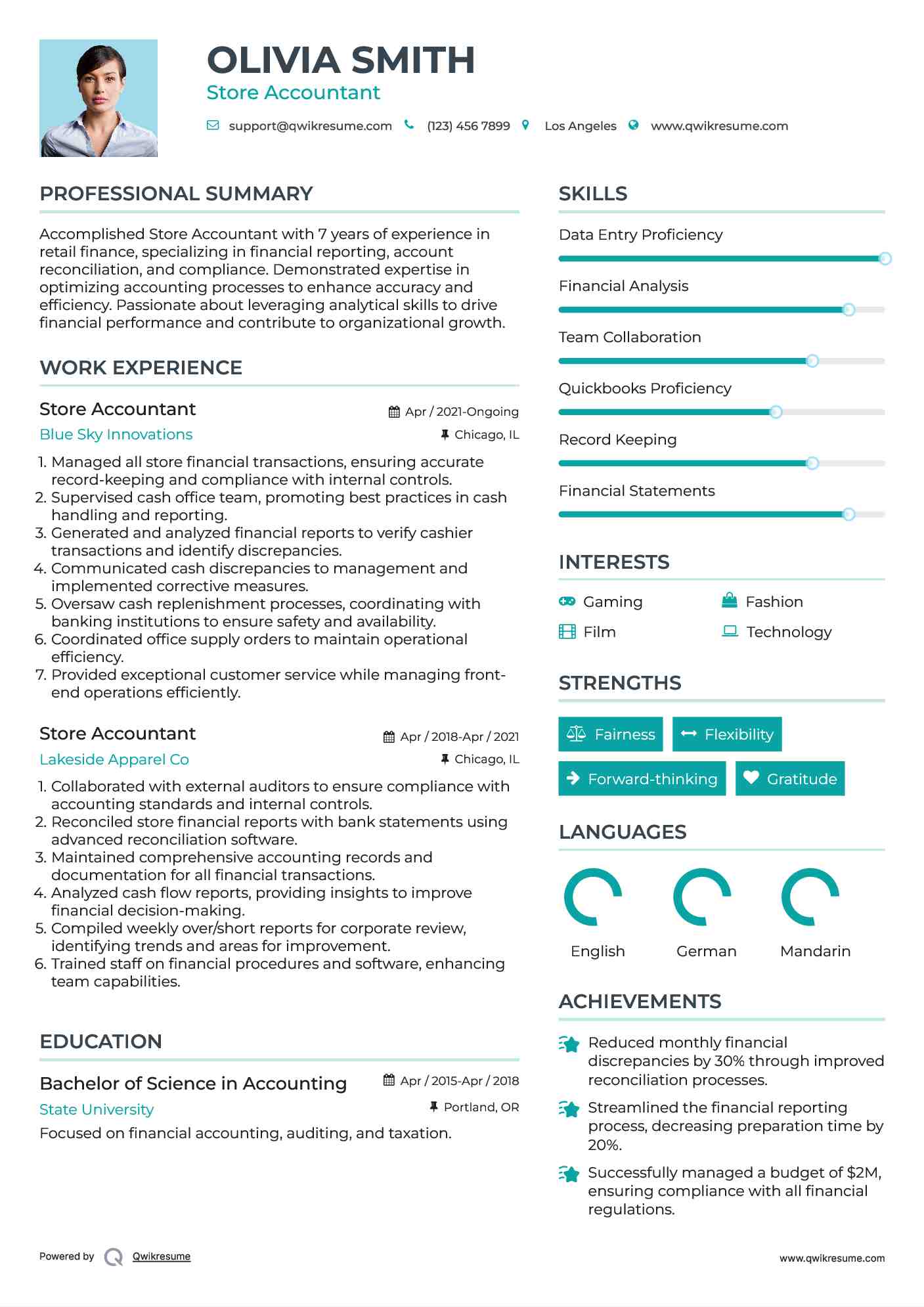 Store Accountant Resume Model