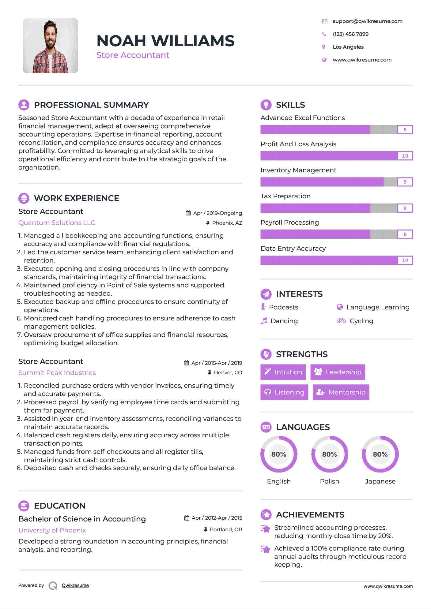 Store Accountant Resume Template