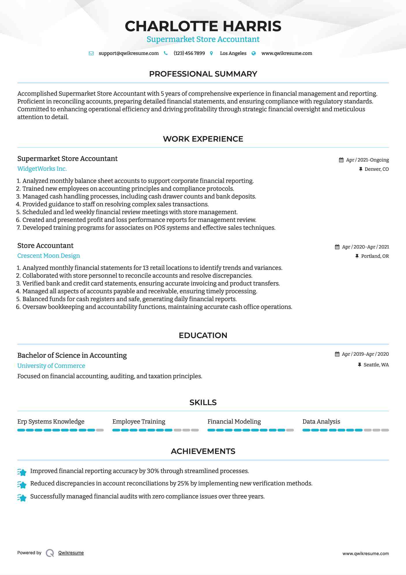 Supermarket Store Accountant Resume Sample
