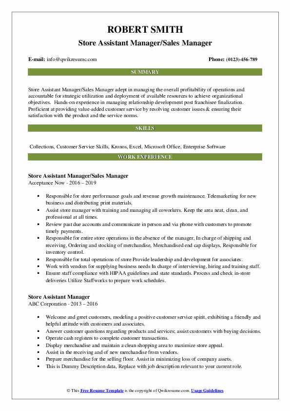 Store Assistant Manager Resume Samples QwikResume