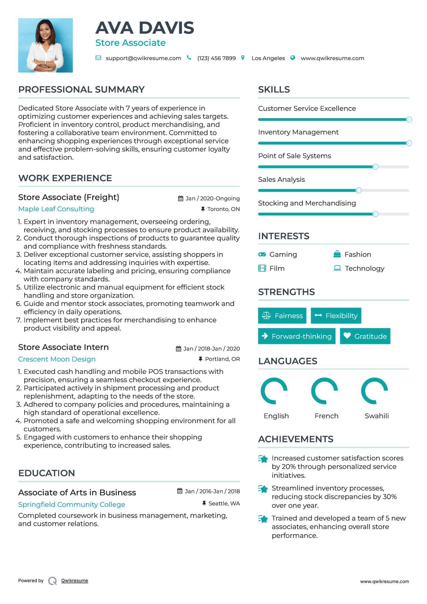 Store Associate (Freight) Resume Example