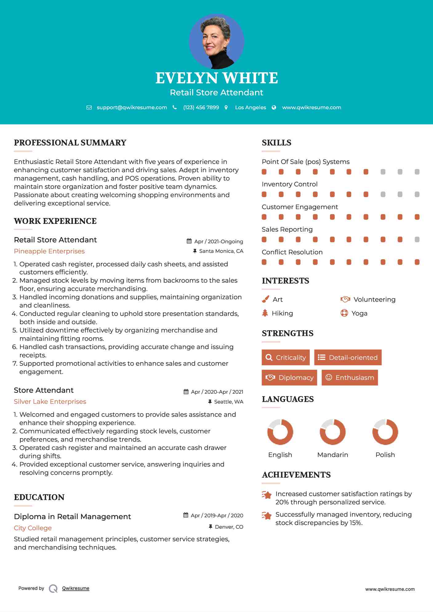 Retail Store Attendant Resume Example