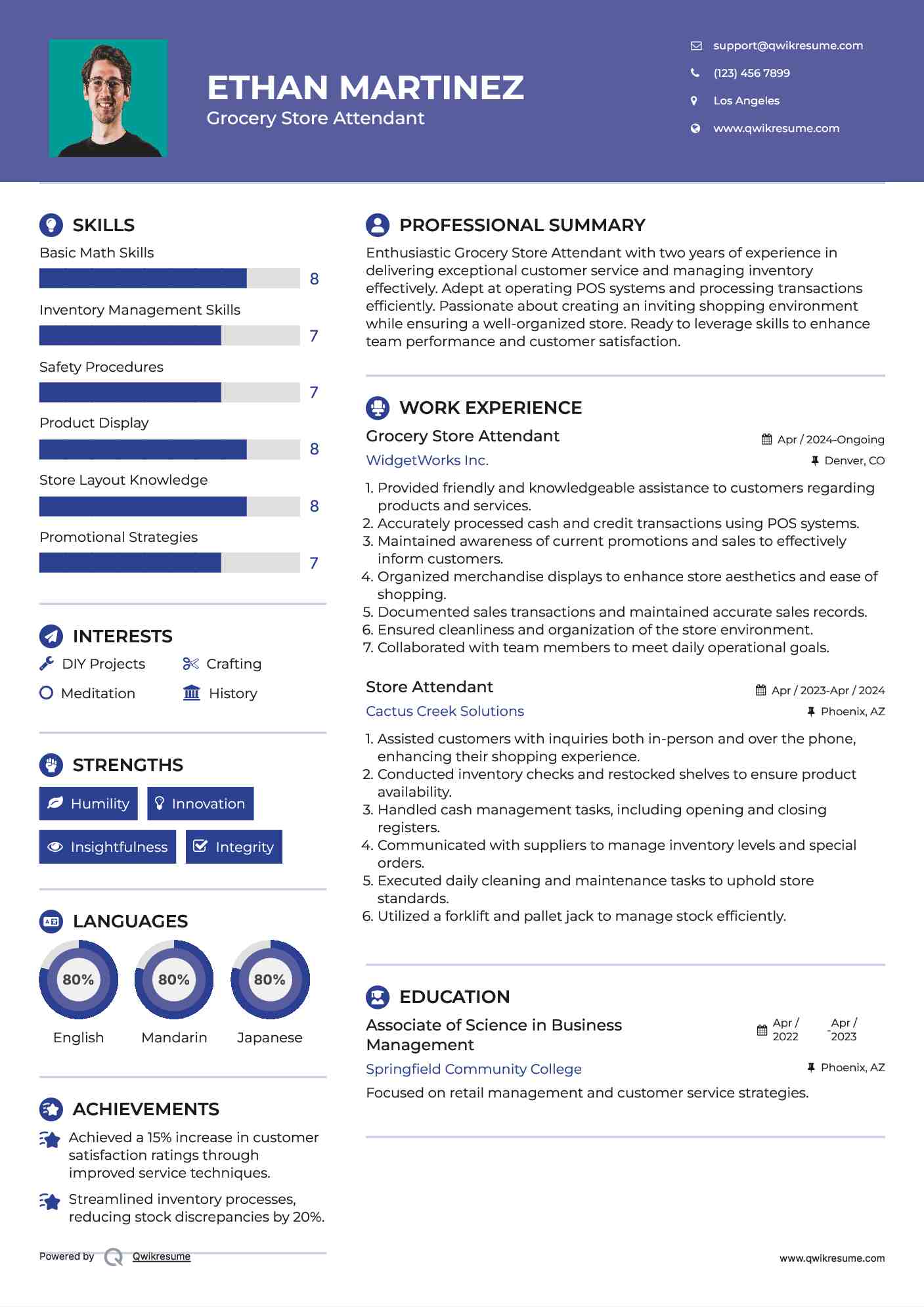 Grocery Store Attendant Resume Example