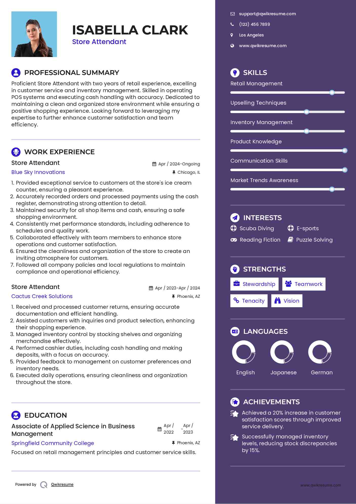 Store Attendant Resume Format