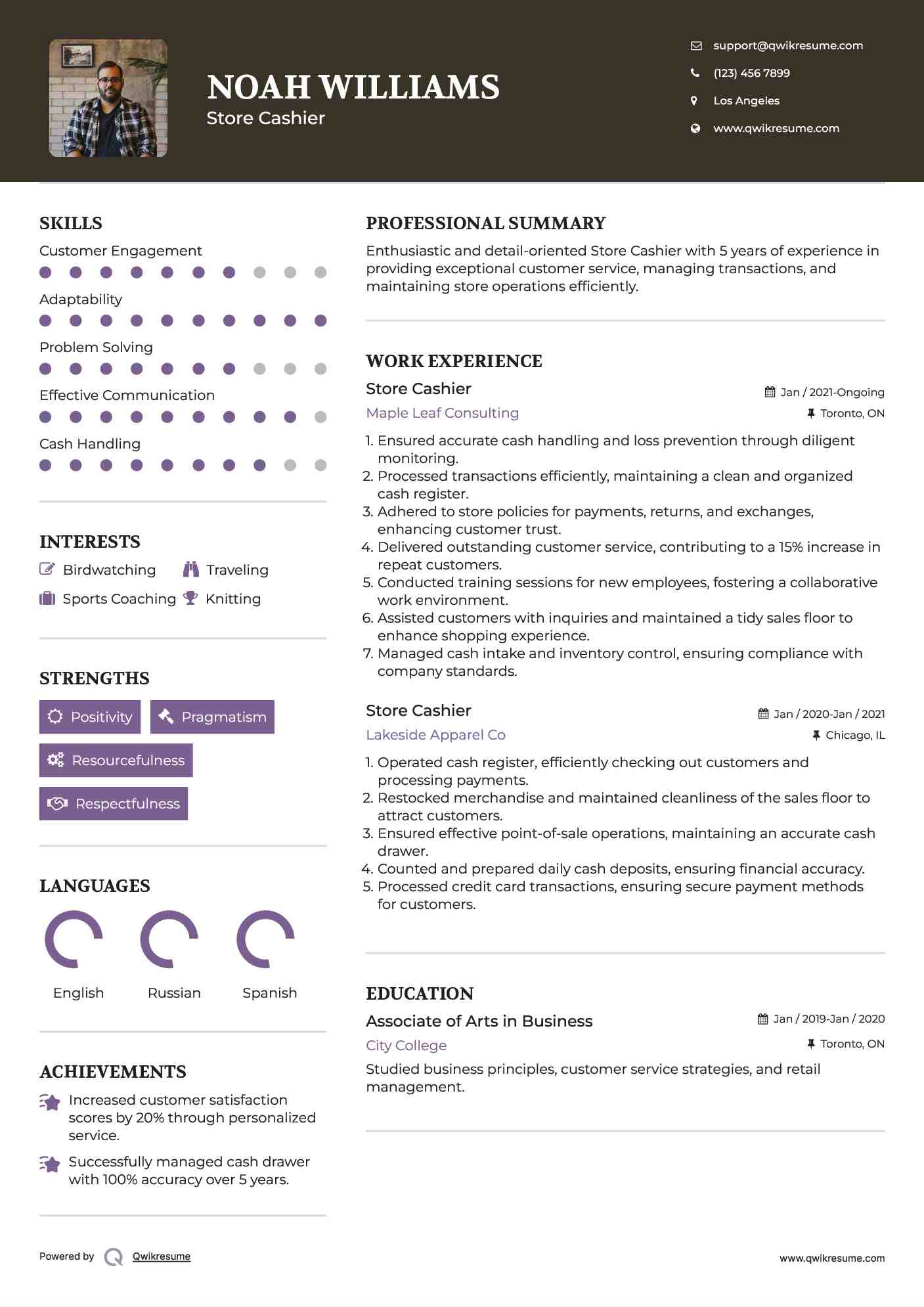 Store Cashier Resume Template