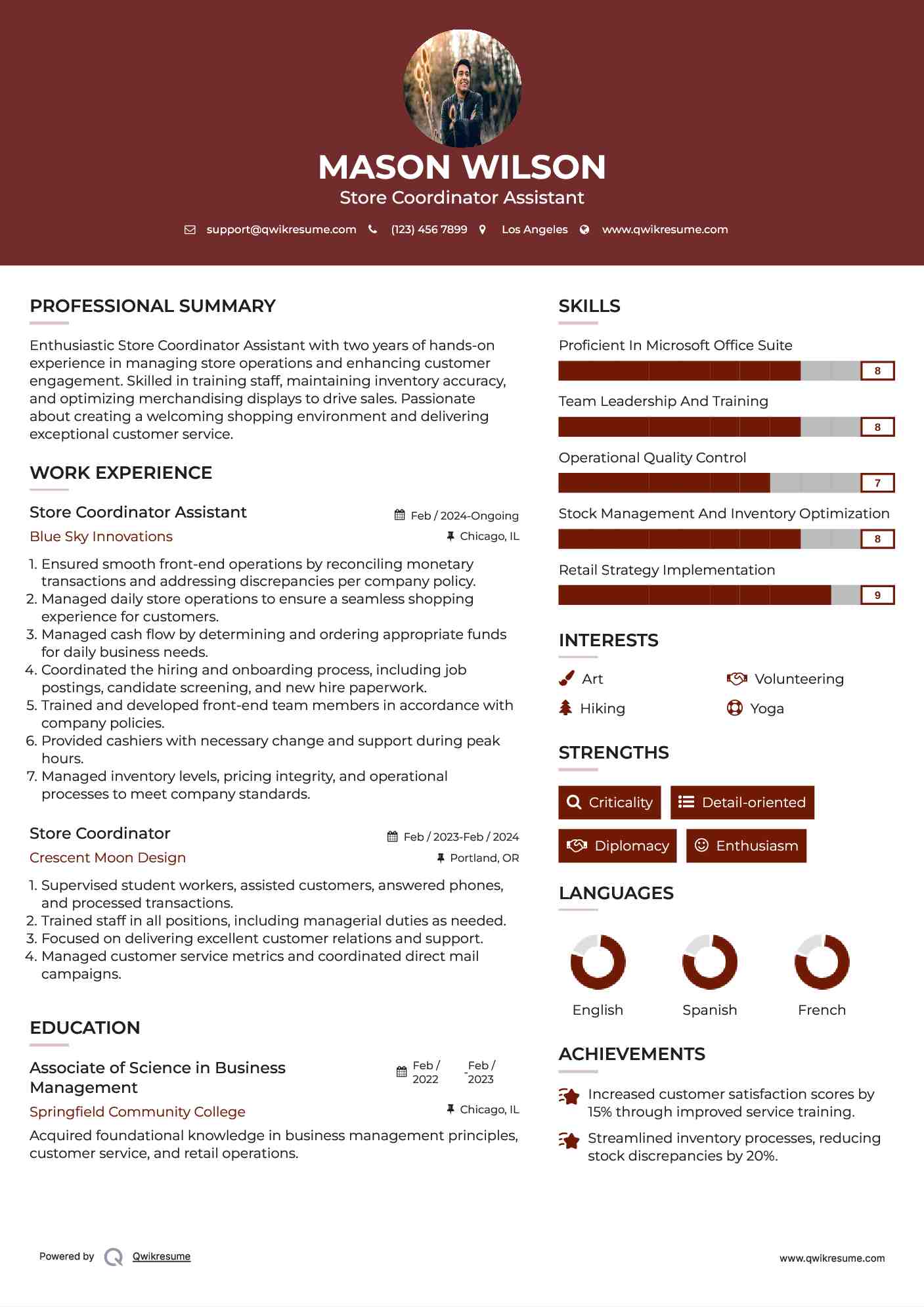 Store Coordinator Assistant Resume Template