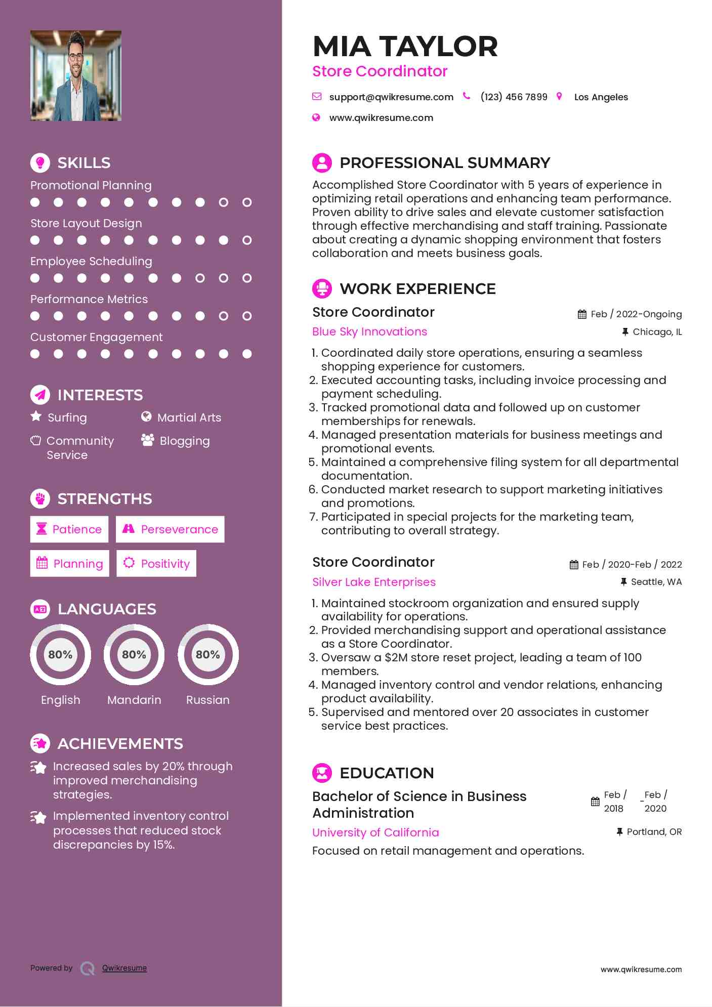 Store Coordinator Resume Example