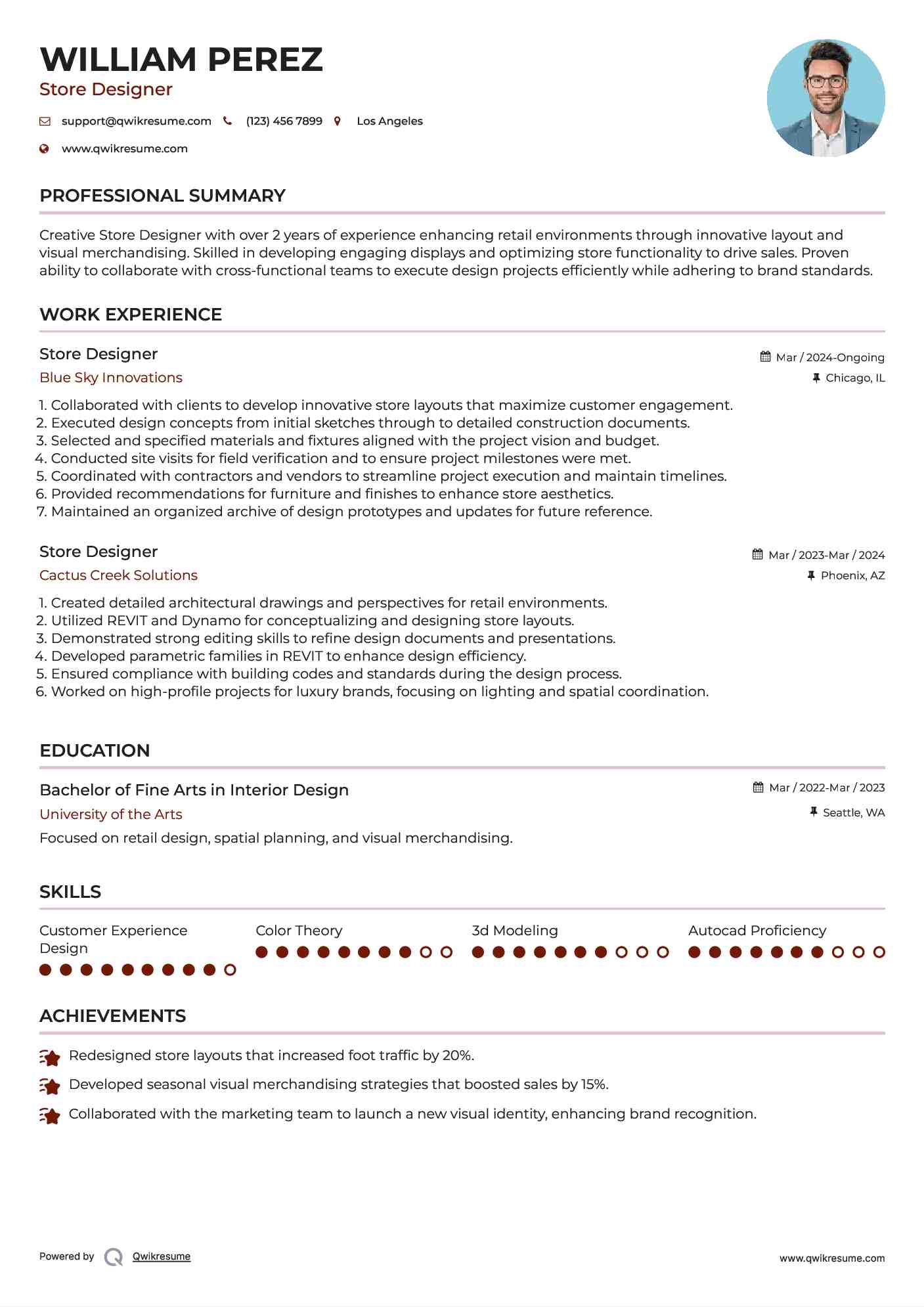 Store Designer Resume Sample