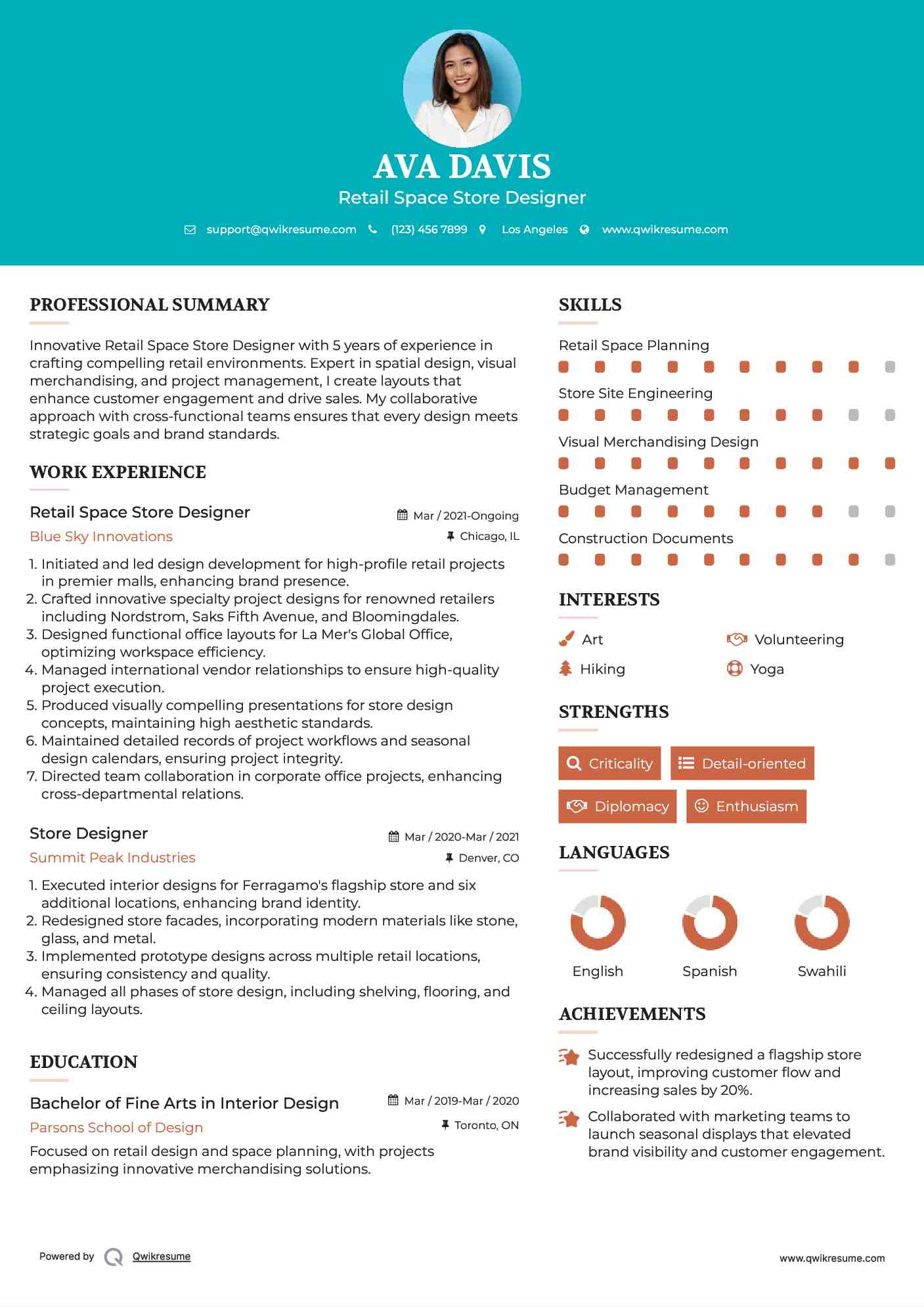 Retail Space Store Designer Resume Sample