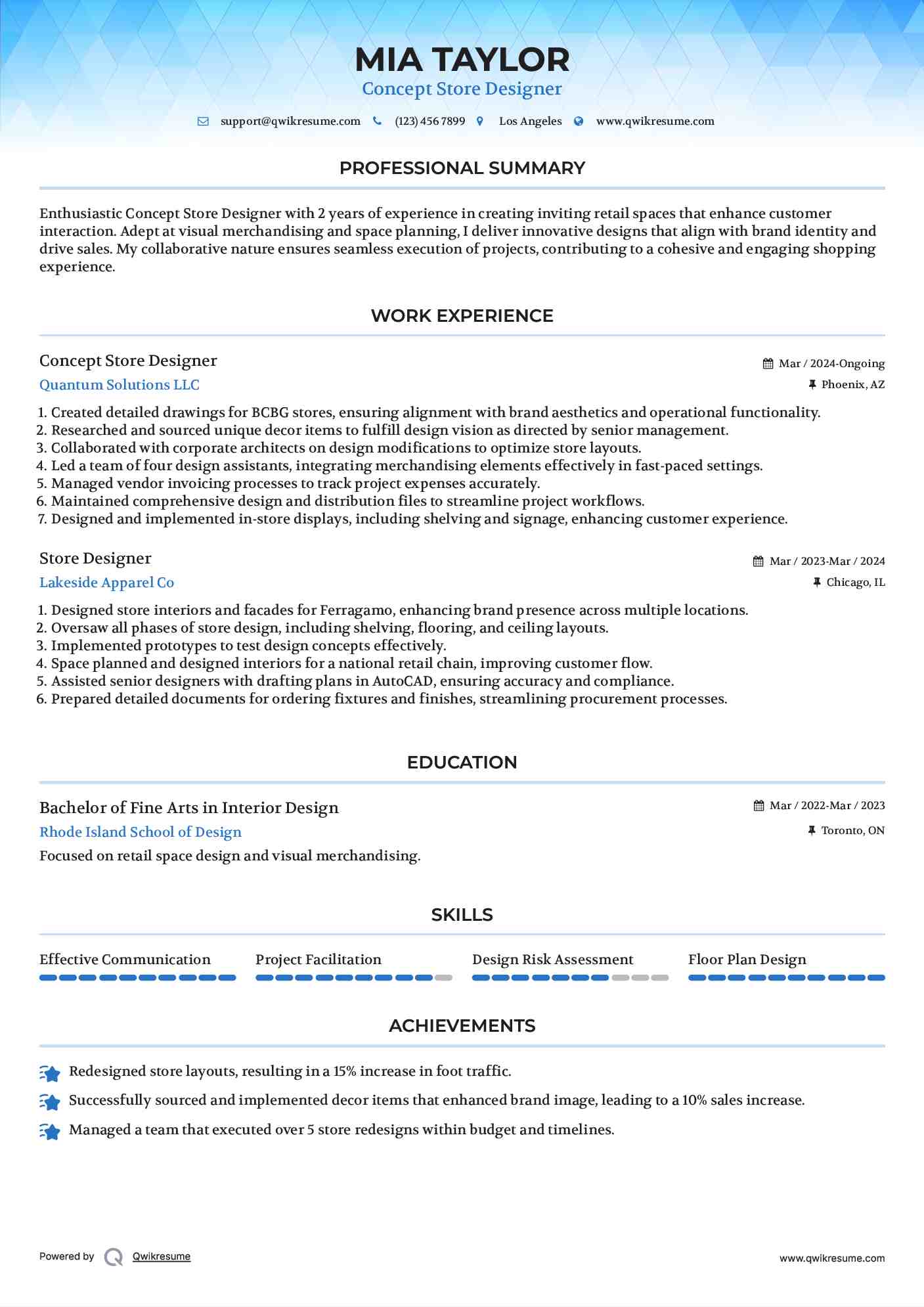 Concept Store Designer Resume Model
