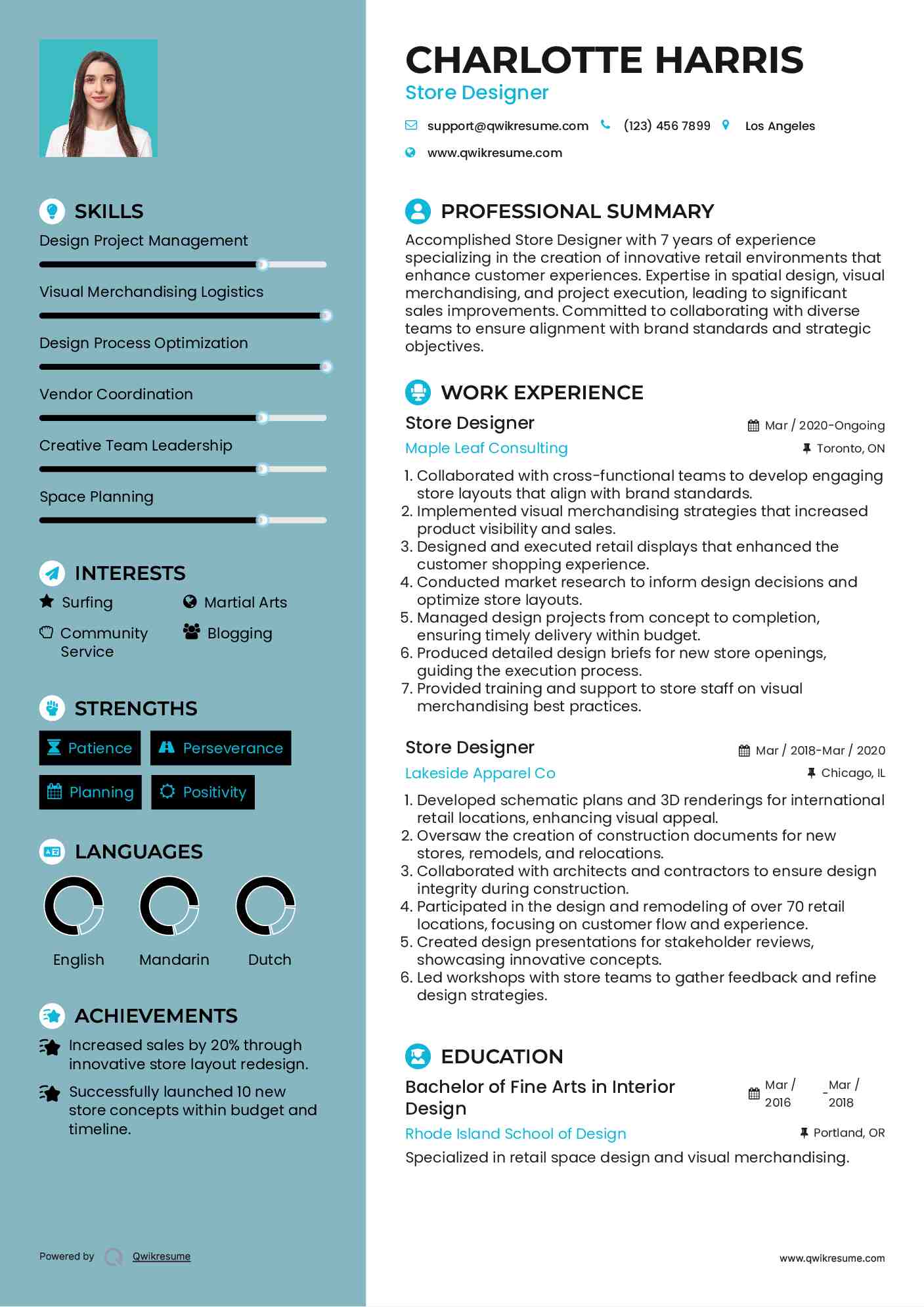 Store Designer Resume Model