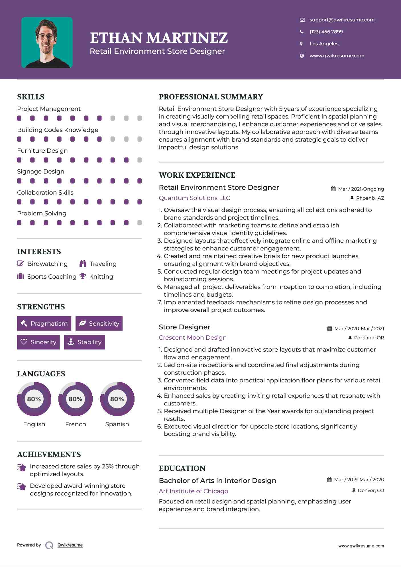 Retail Environment Store Designer Resume Model