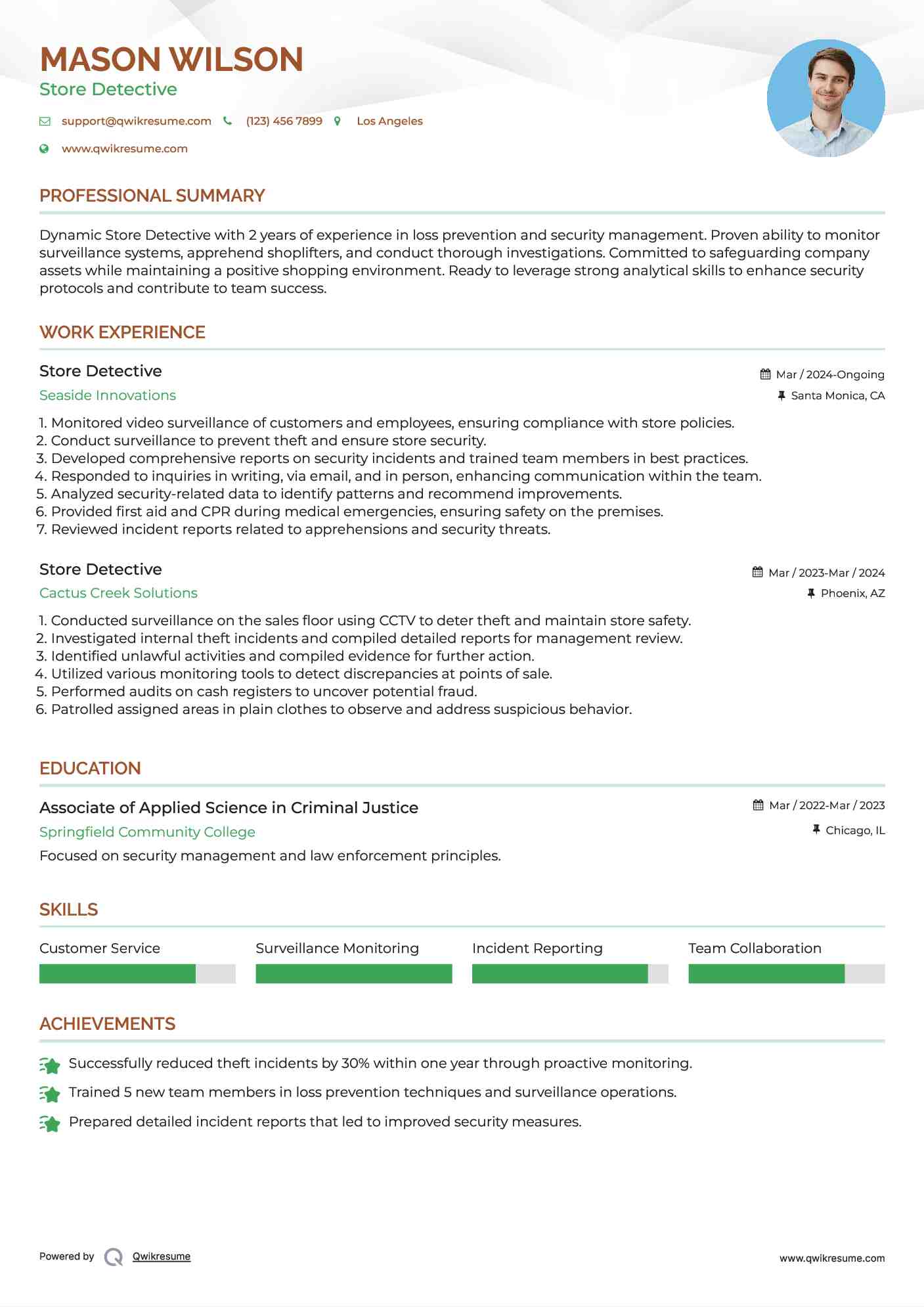 Store Detective Resume Template