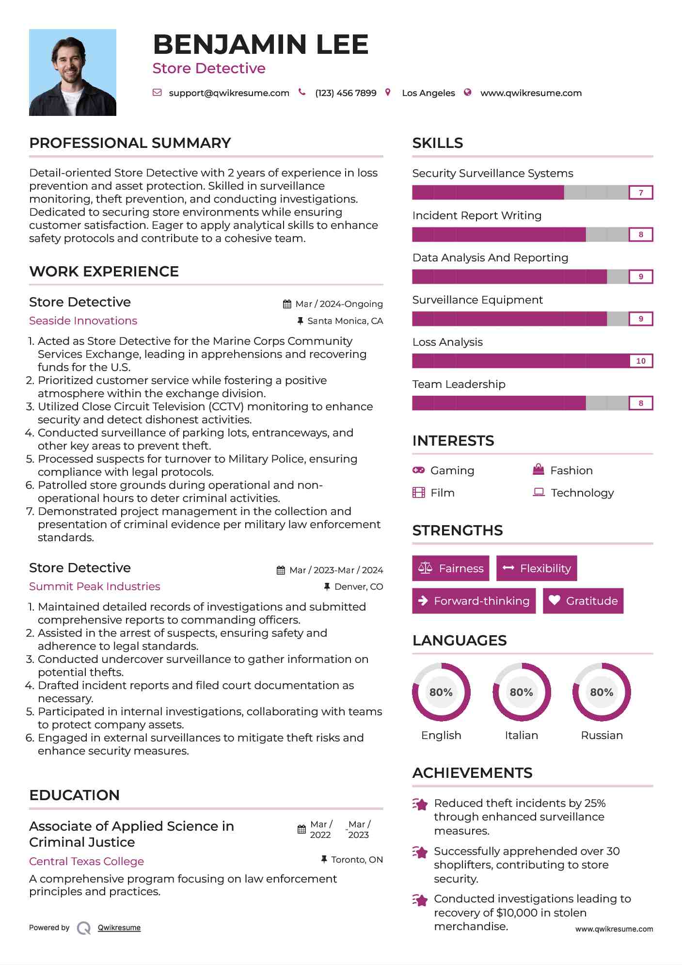 Store Detective Resume Template