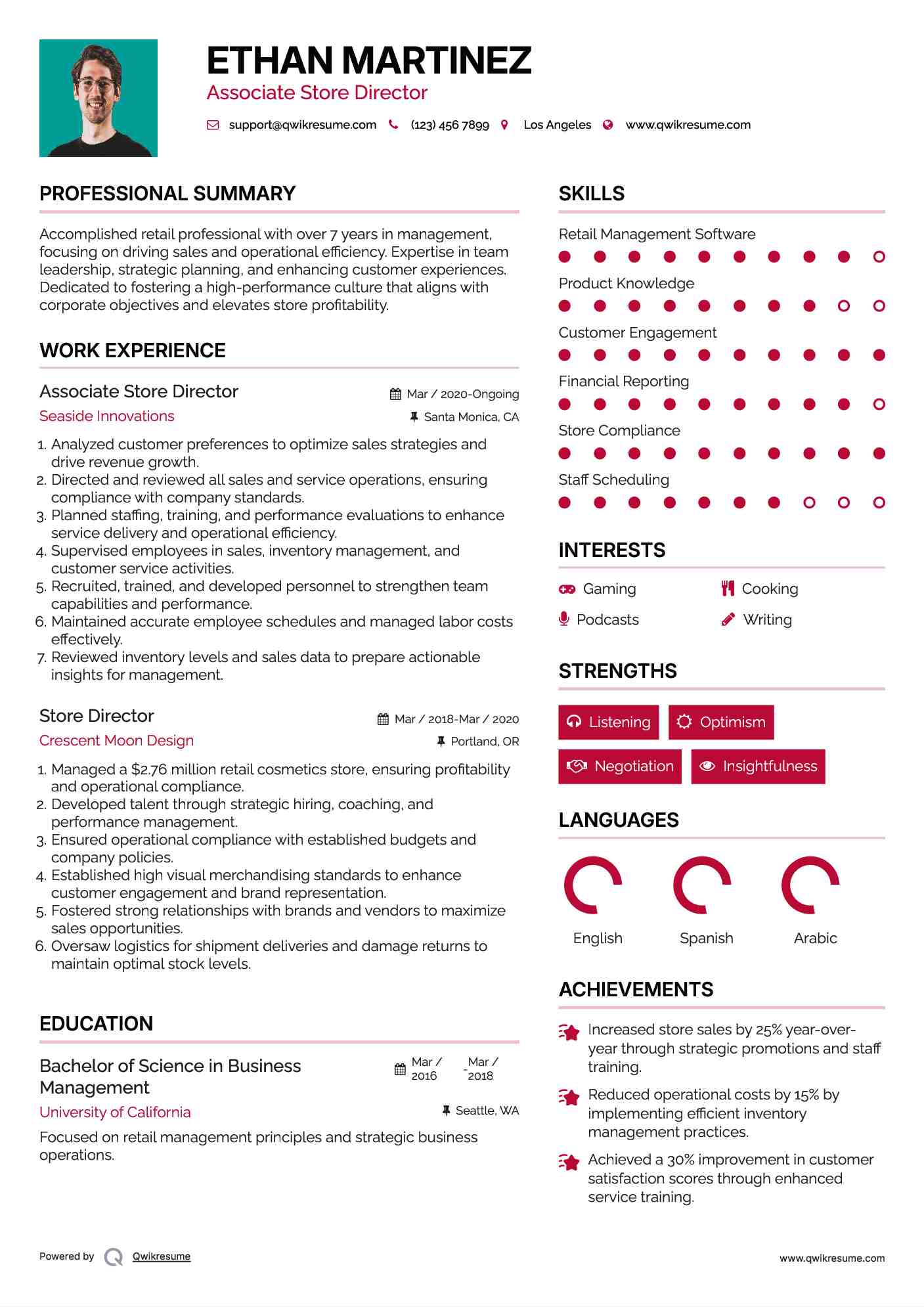 Associate Store Director Resume Format