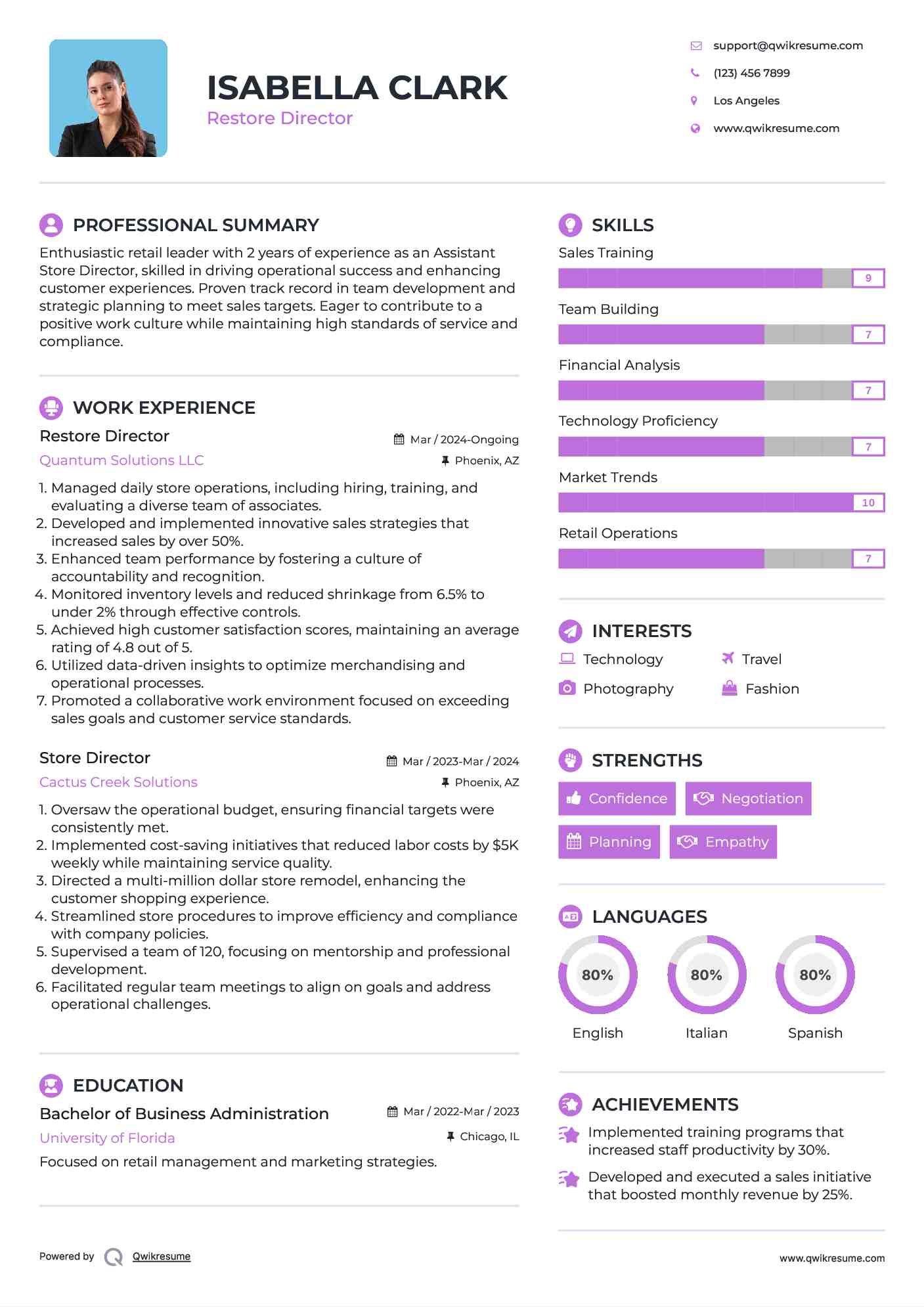 Restore Director Resume Sample