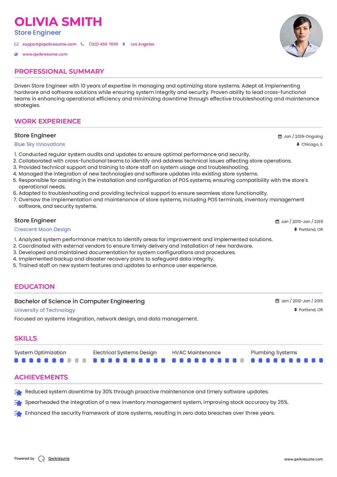 Store Engineer Resume Format