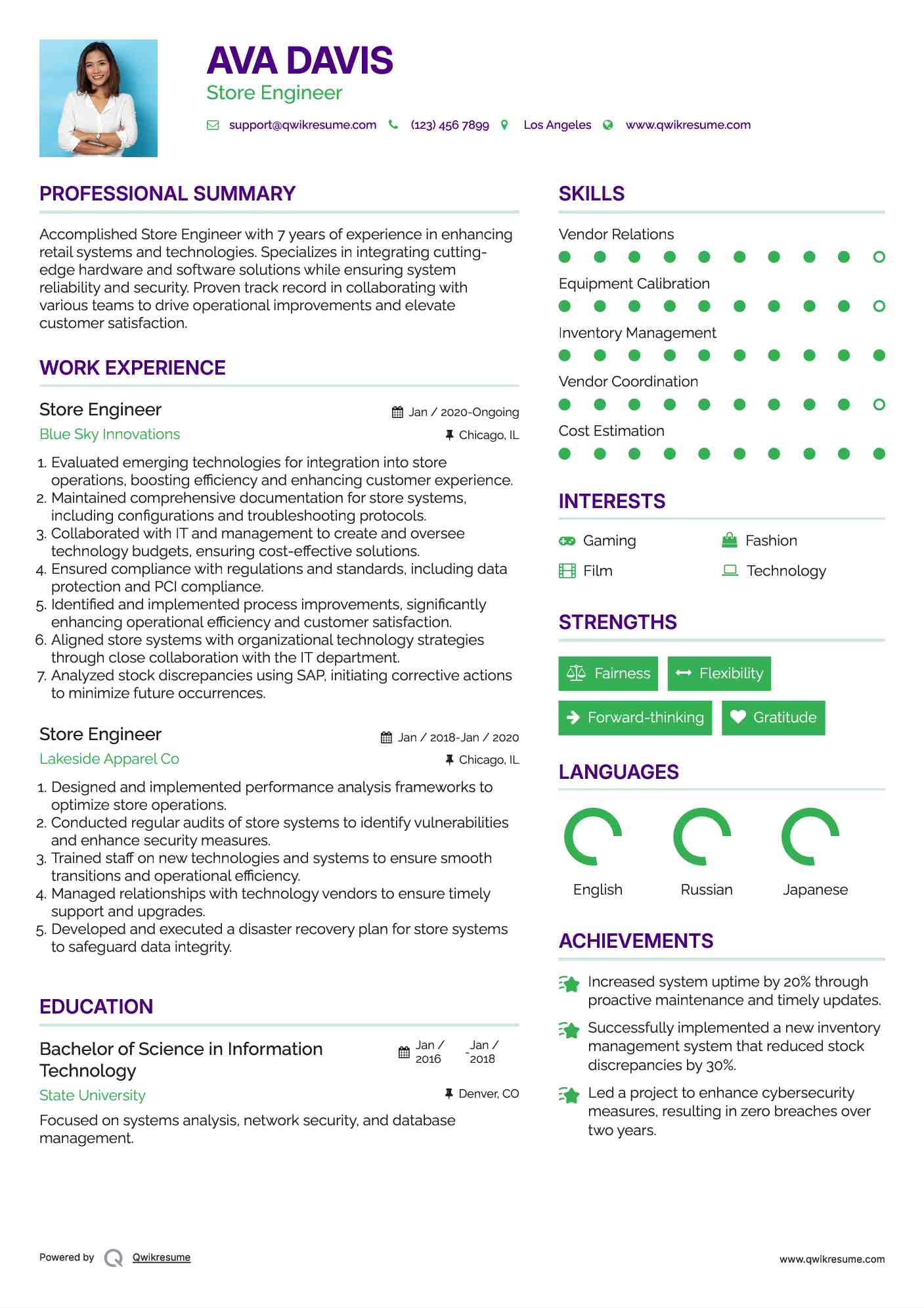 Store Engineer Resume Model