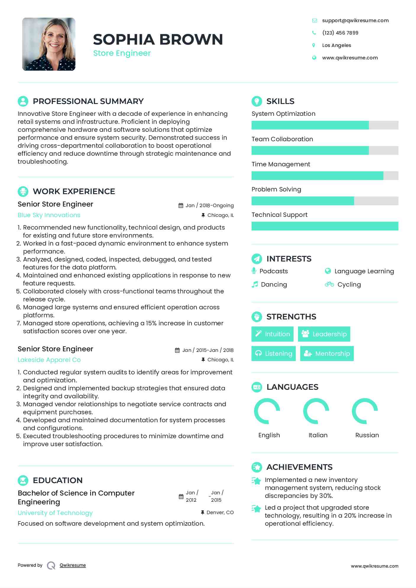 Senior Store Engineer Resume Template