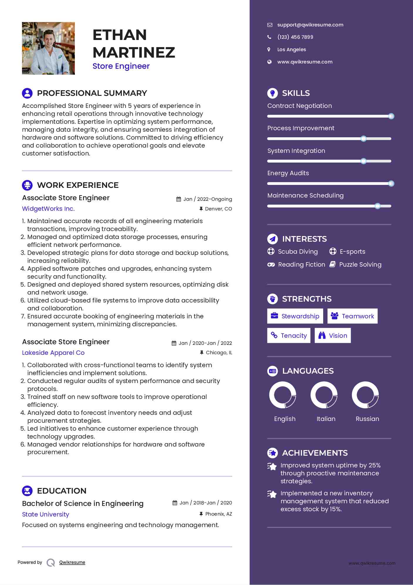 Associate Store Engineer Resume Model