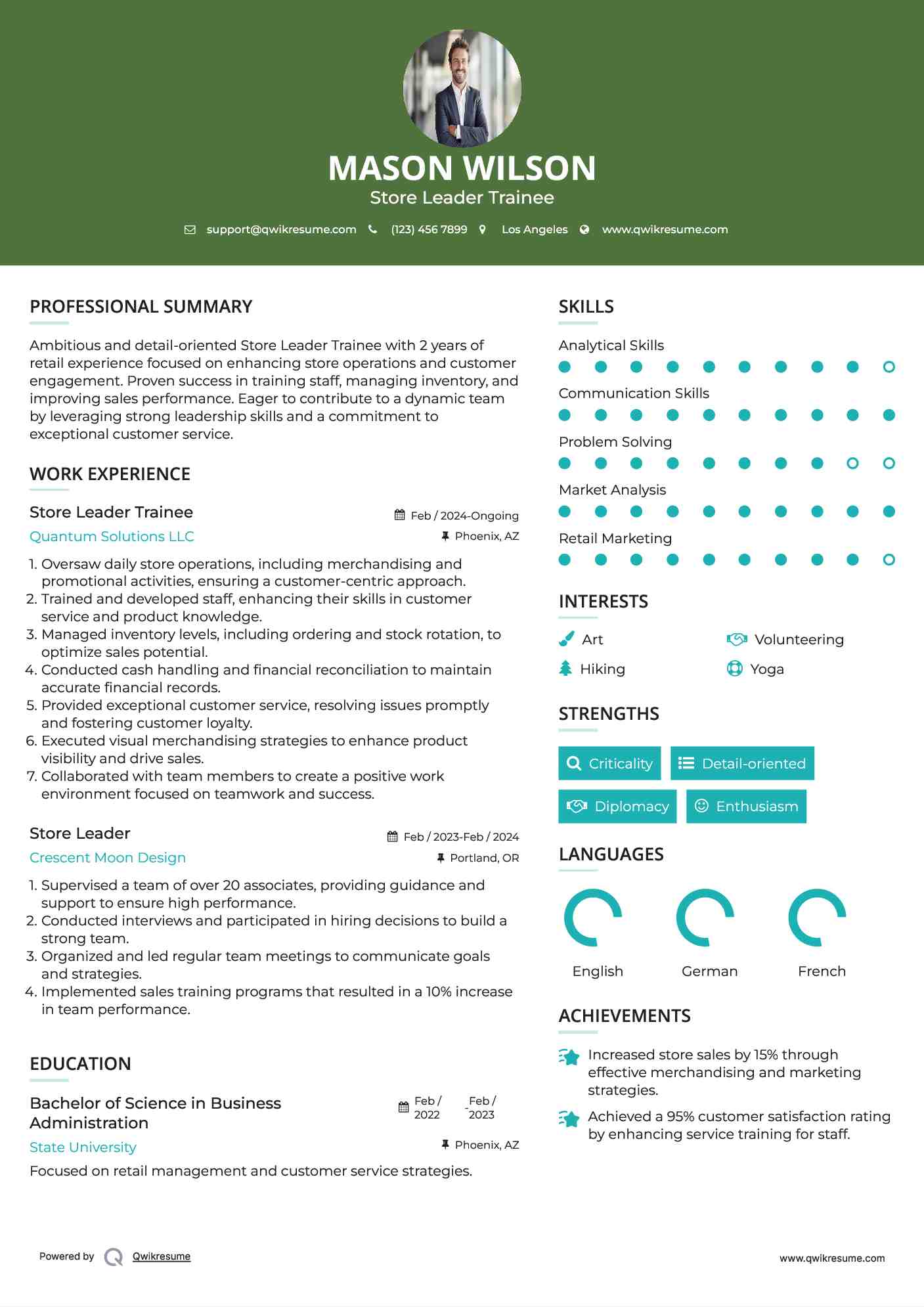 Store Leader Trainee Resume Example