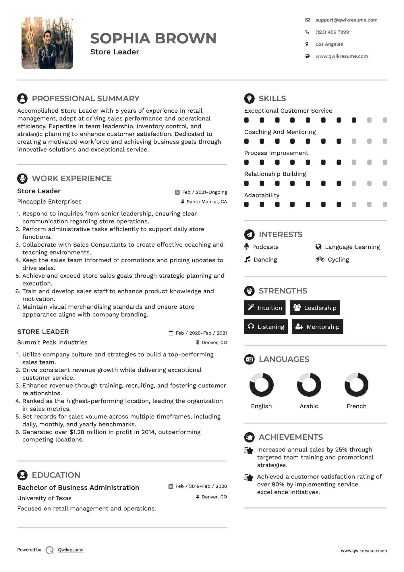 Store Leader Resume Template