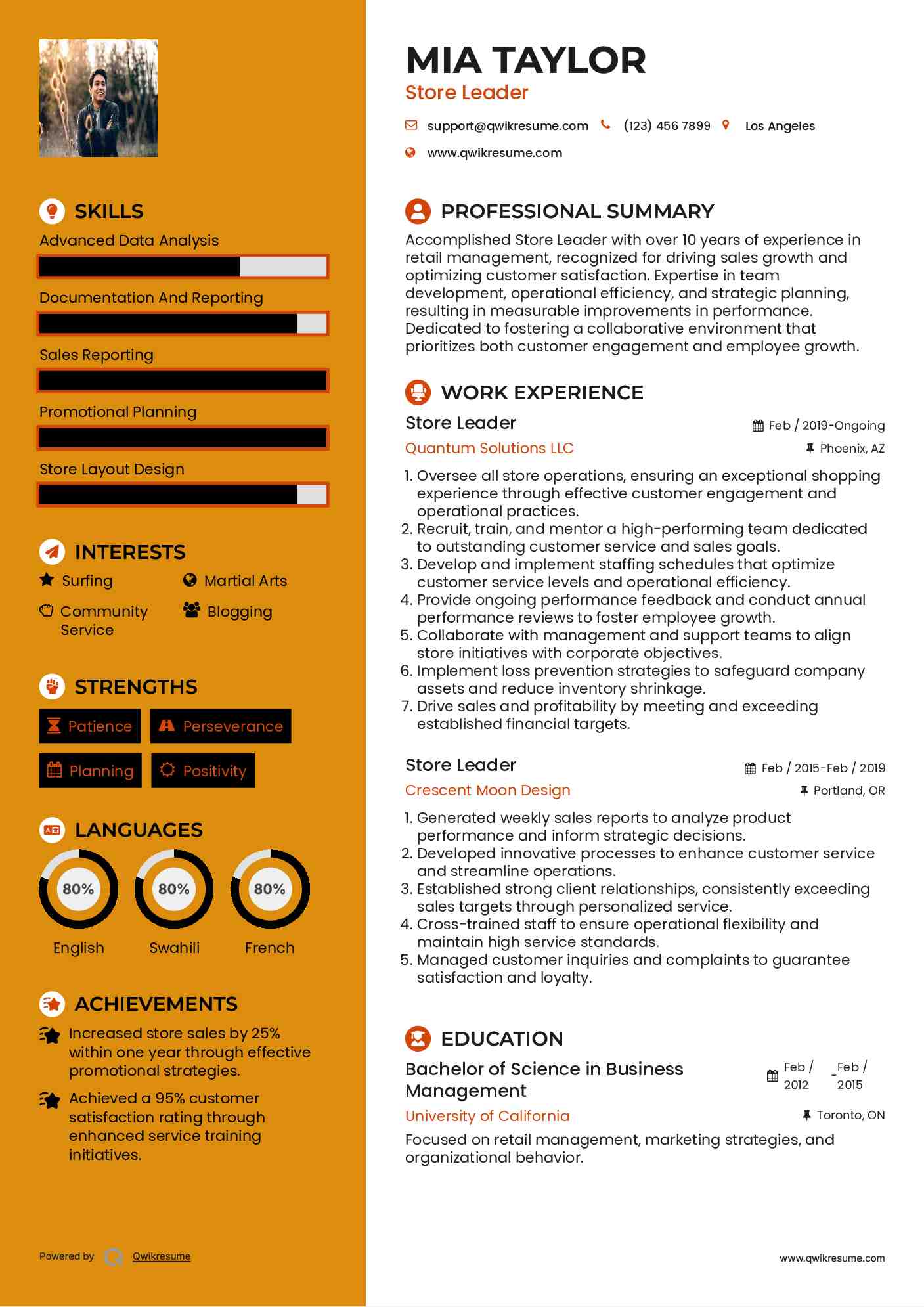 Store Leader Resume Template