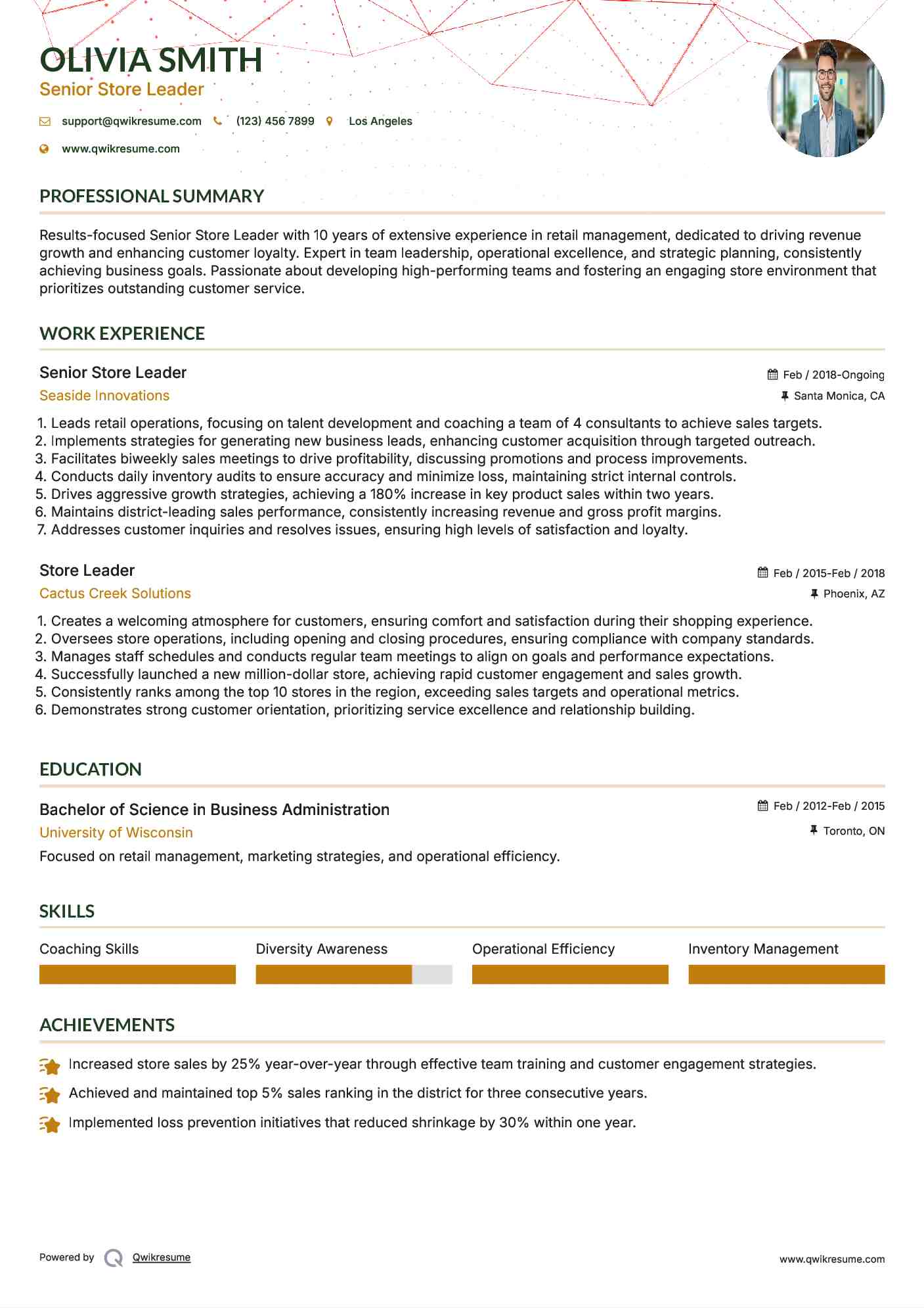 Senior Store Leader Resume Model