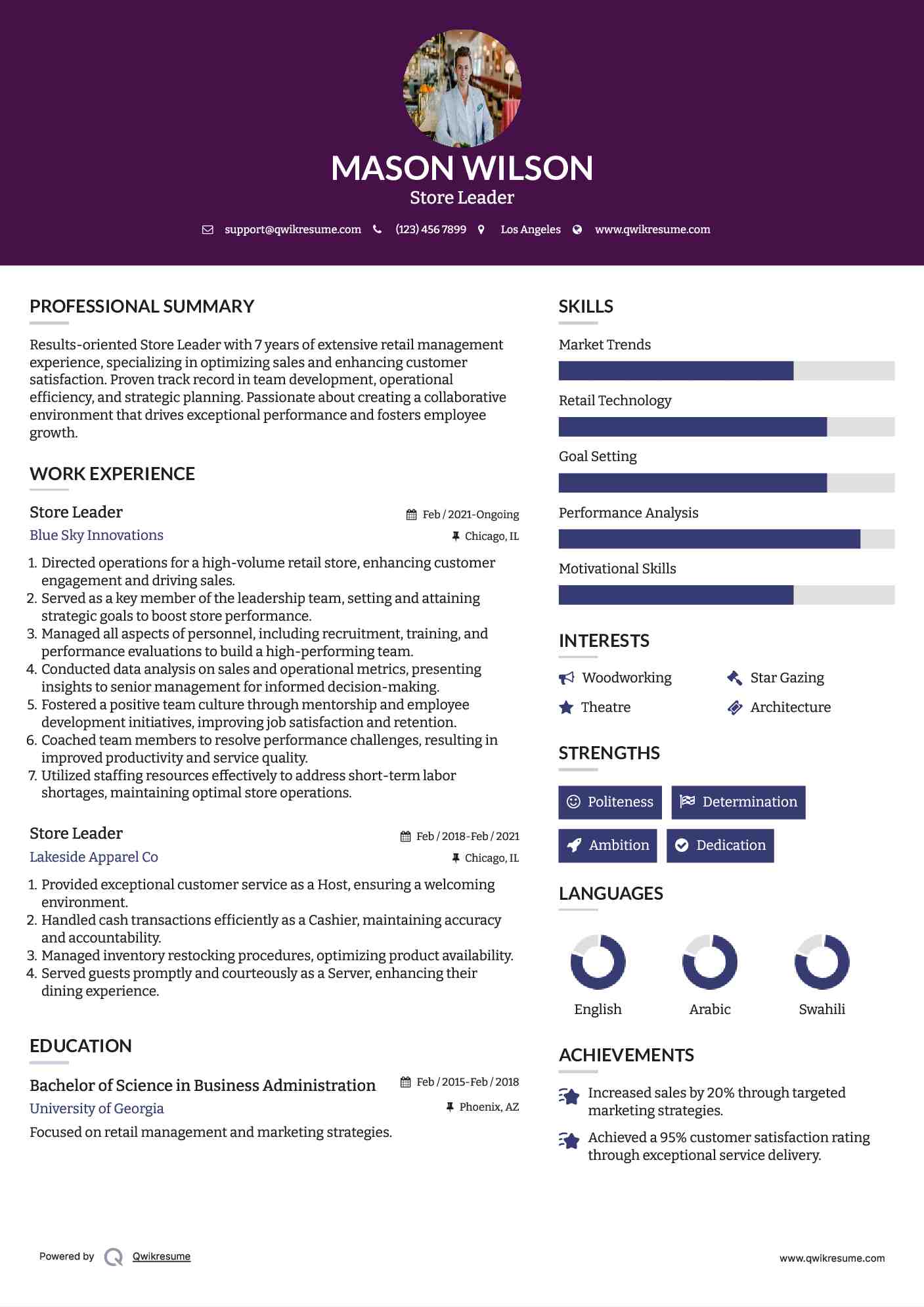 Store Leader Resume Template