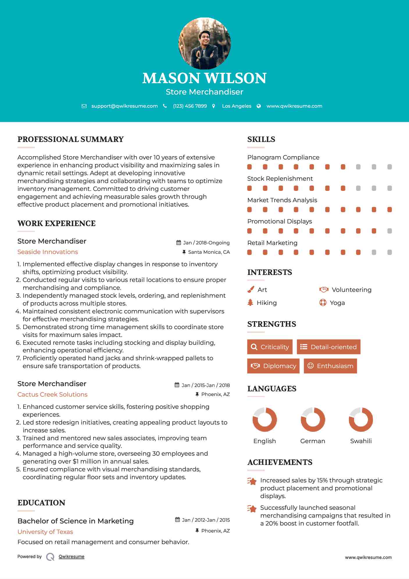 Store Merchandiser Resume Sample