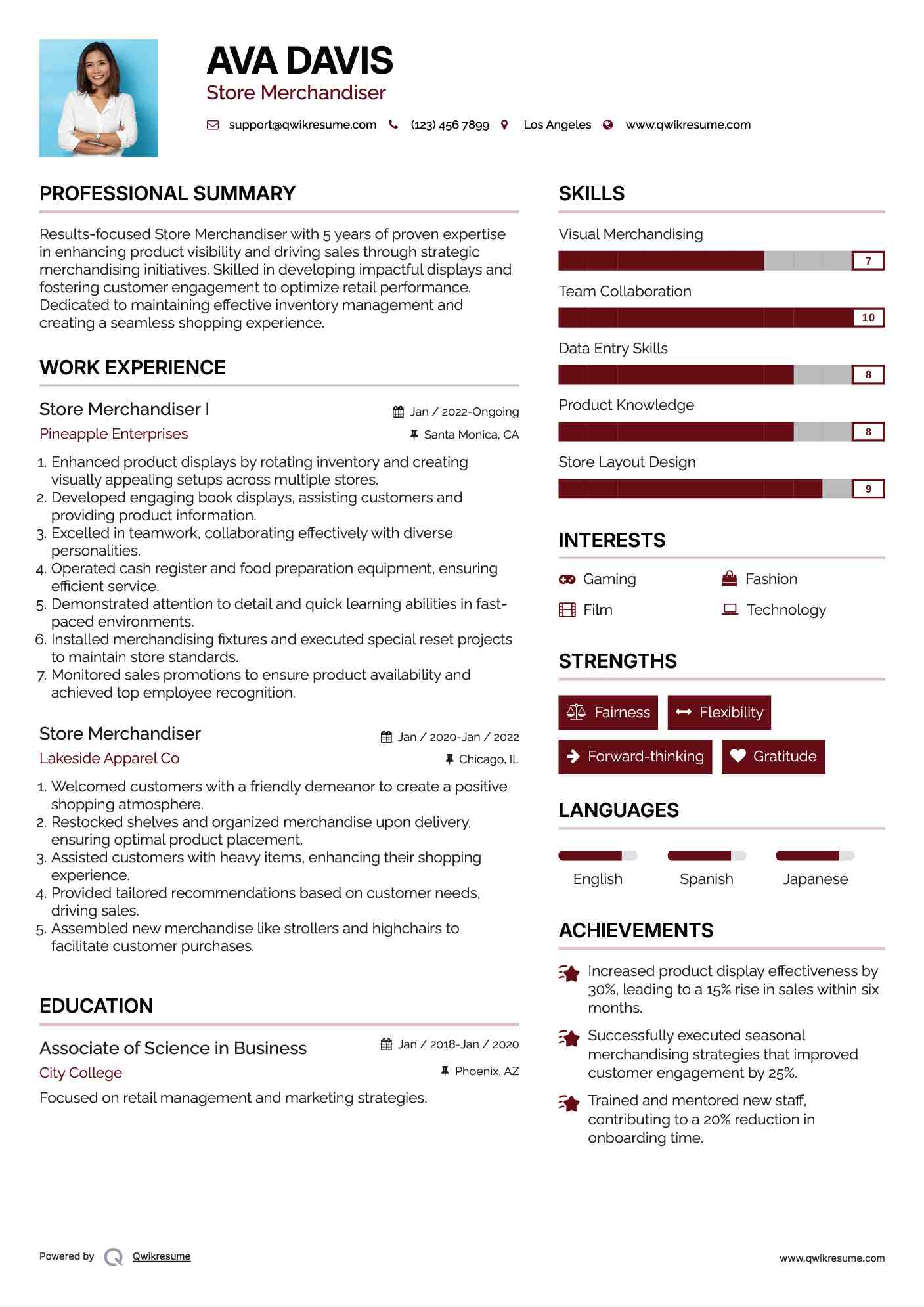 Store Merchandiser I Resume Model