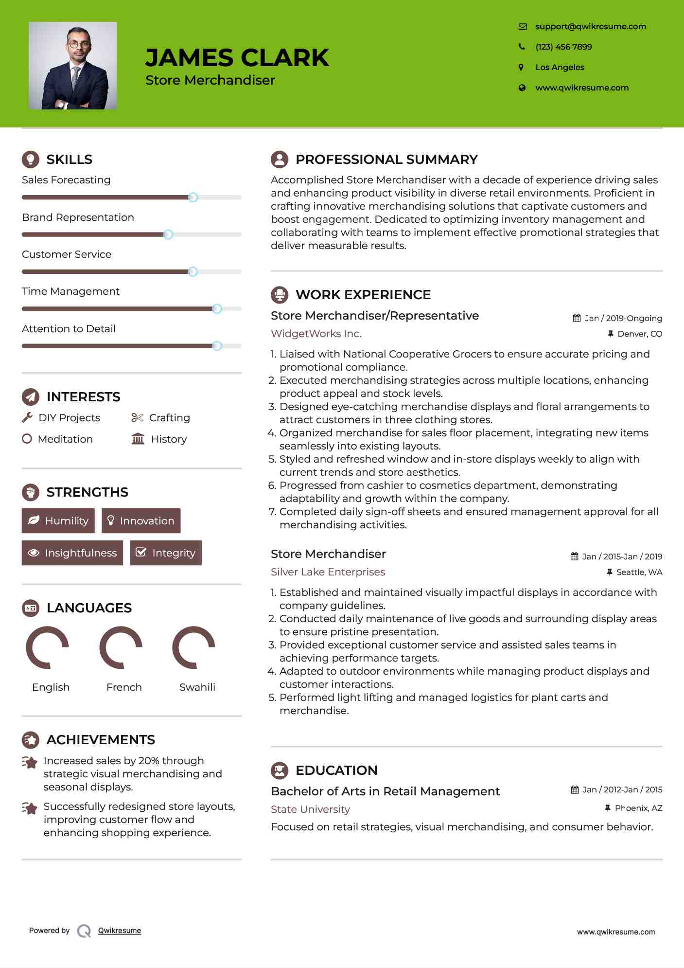 Store Merchandiser/Representative Resume Format