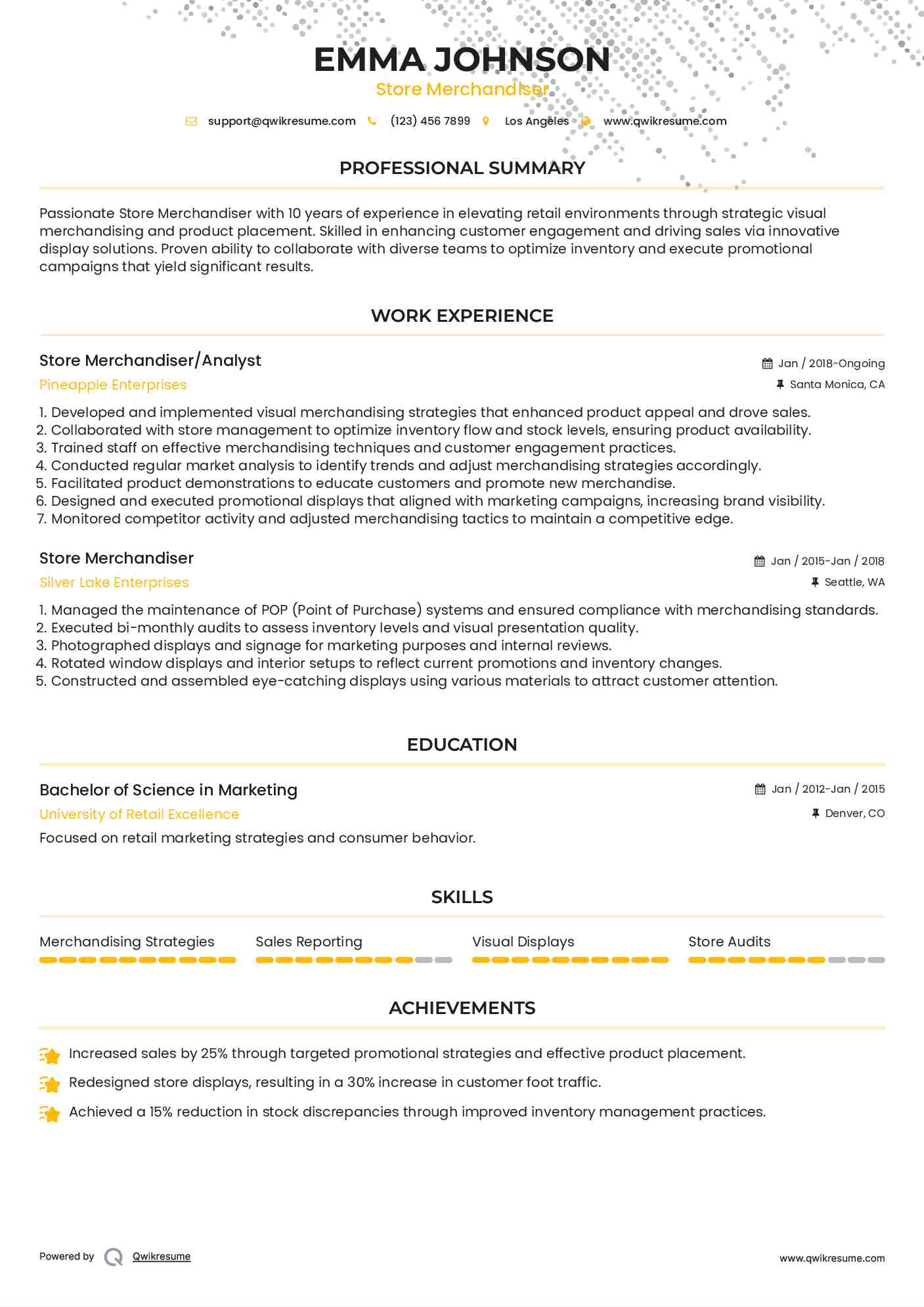 Store Merchandiser/Analyst Resume Format