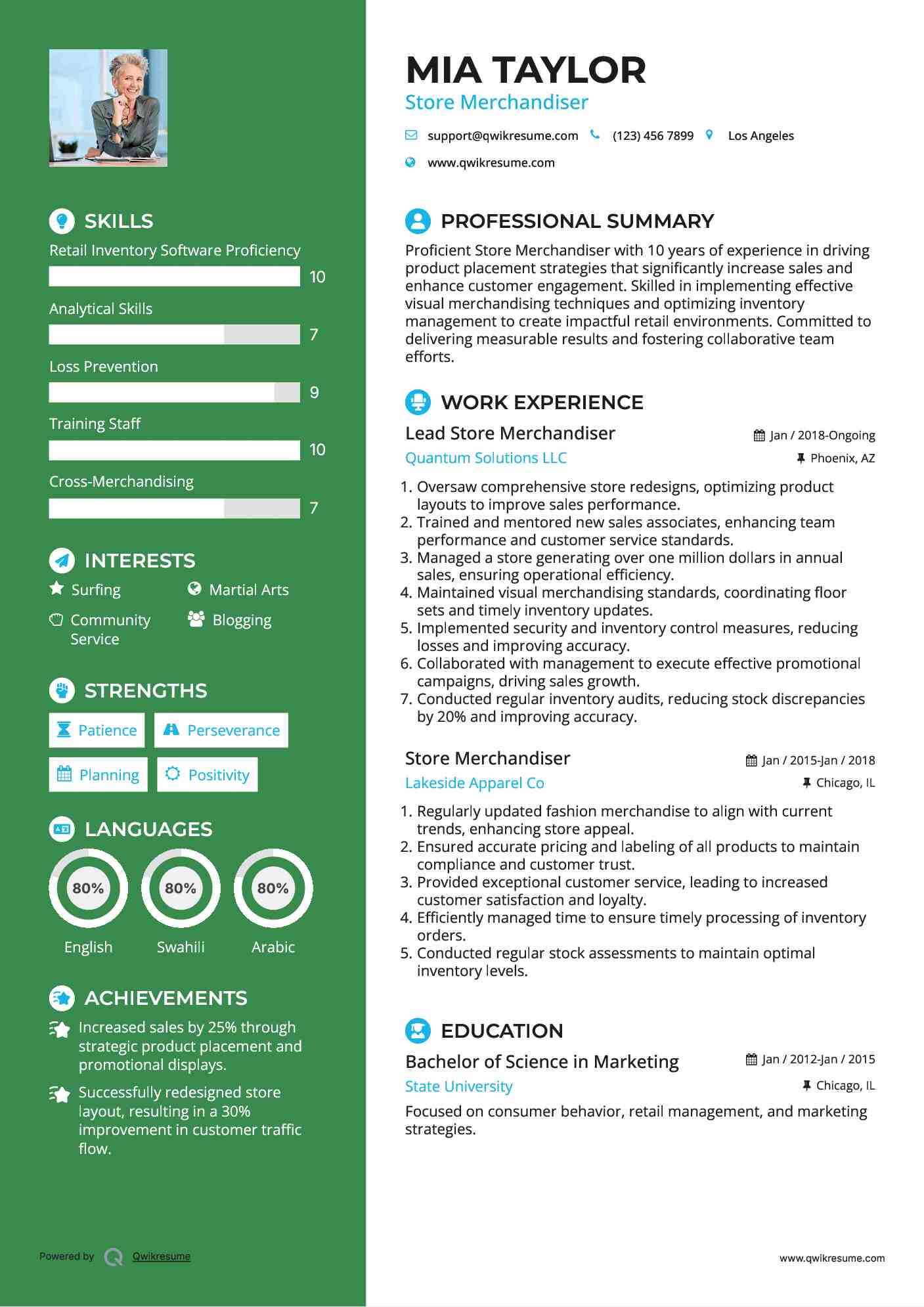 Lead Store Merchandiser Resume Sample