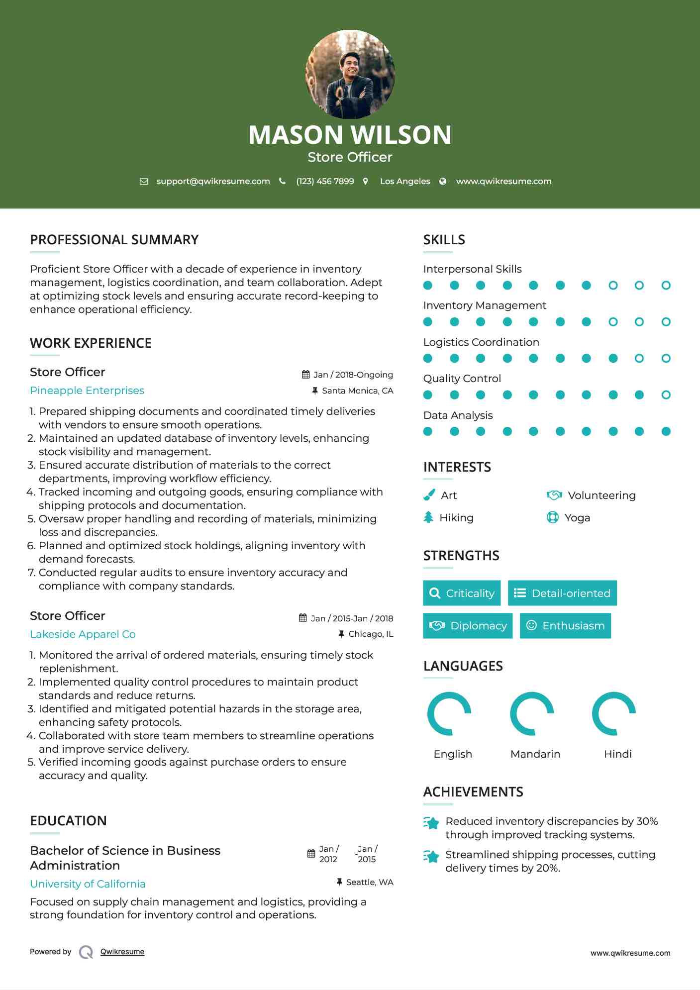 Store Officer Resume Template