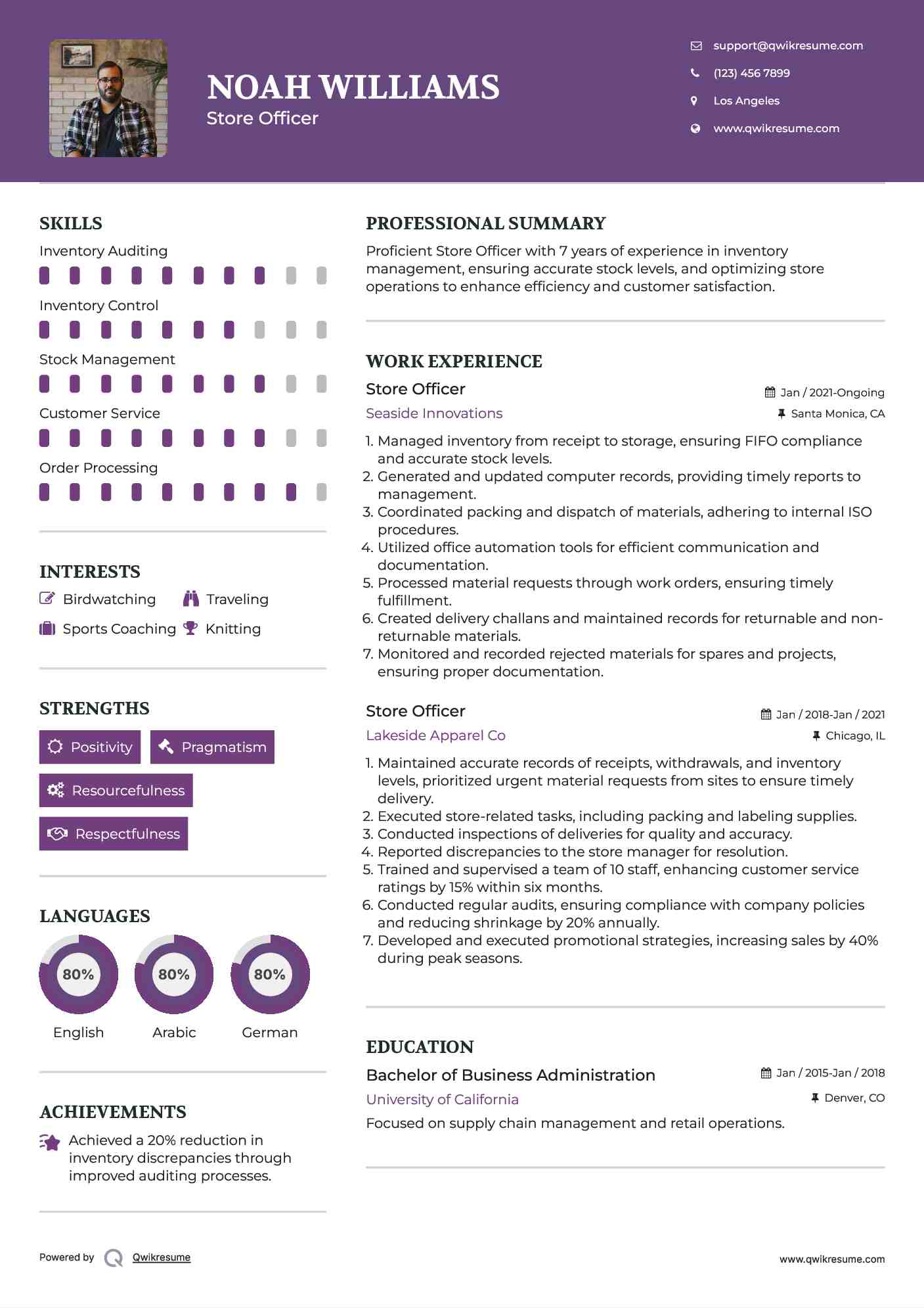 Store Officer Resume Example