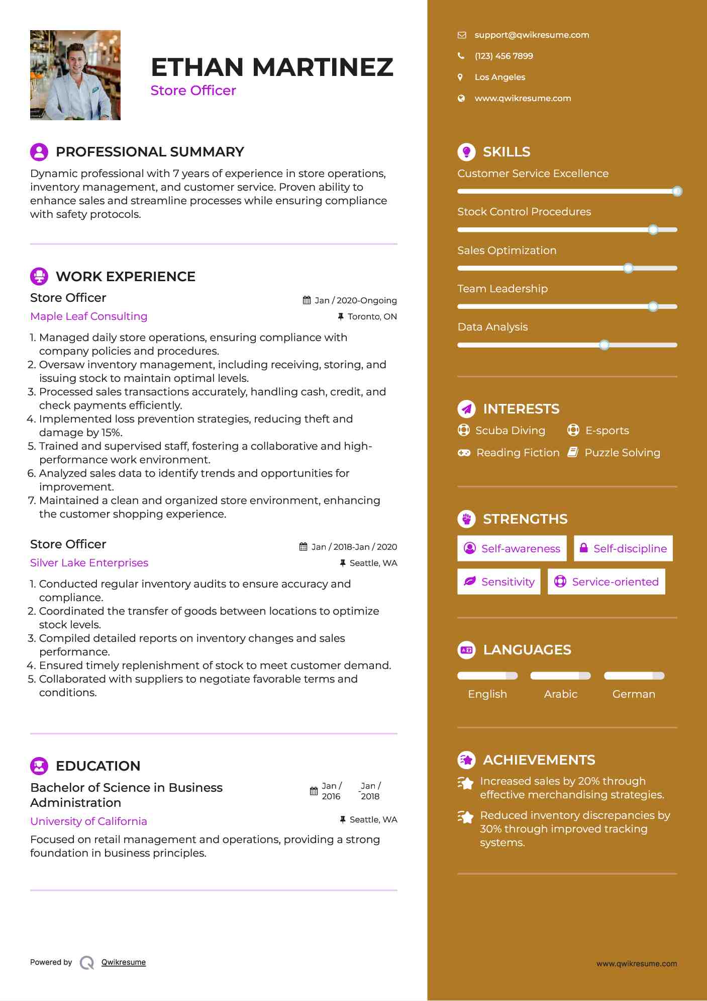 Store Officer Resume Template