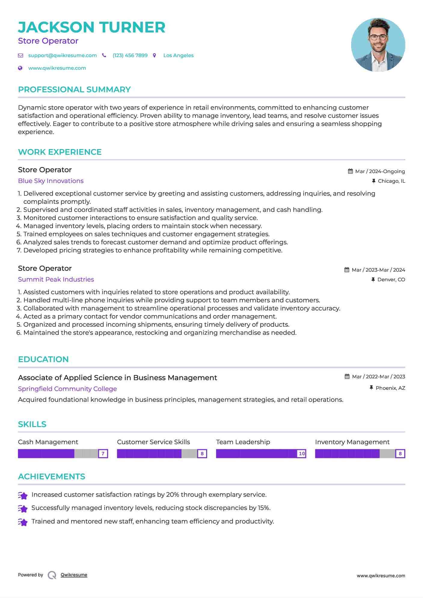 Store Operator Resume Template