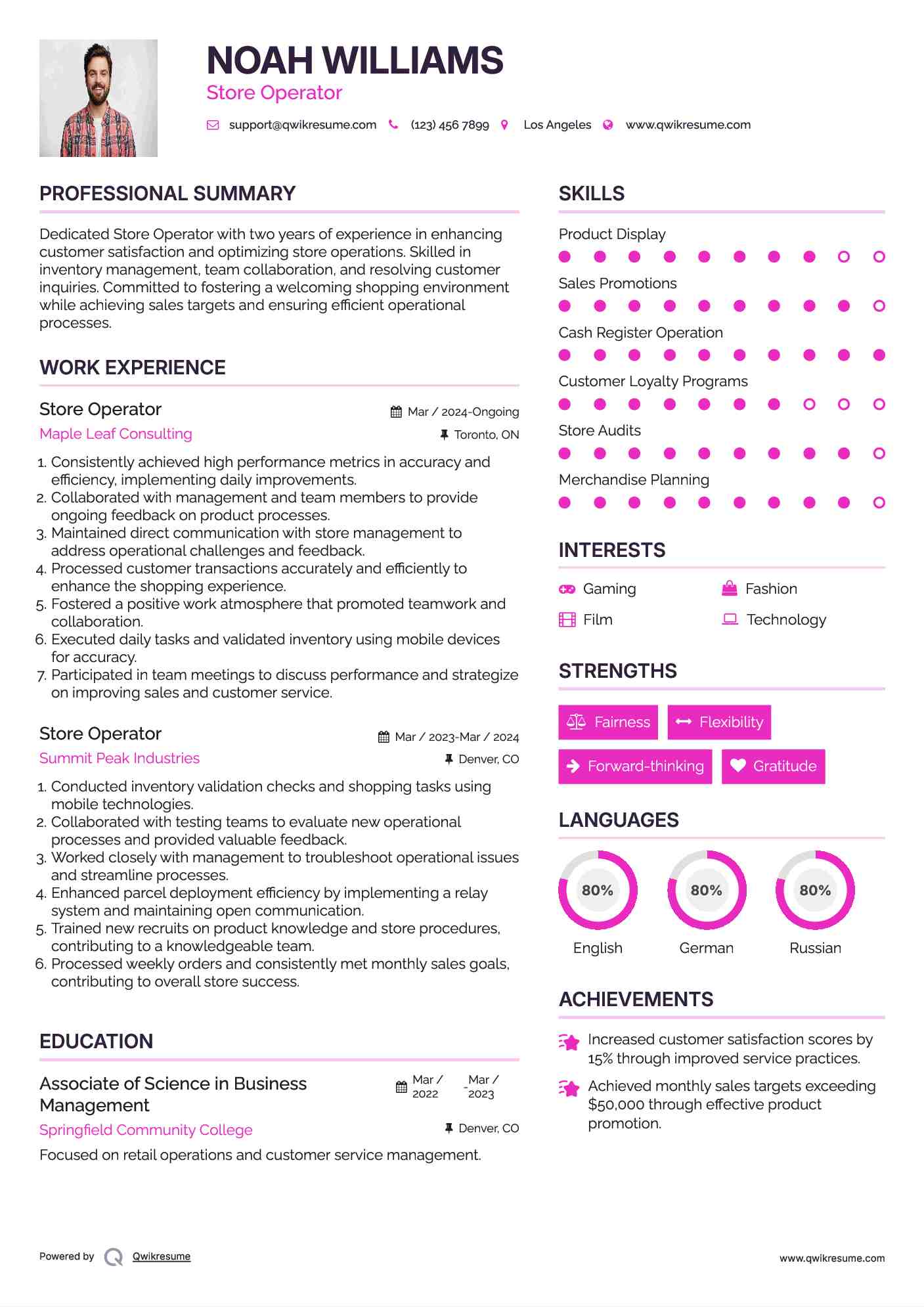 Store Operator Resume Template