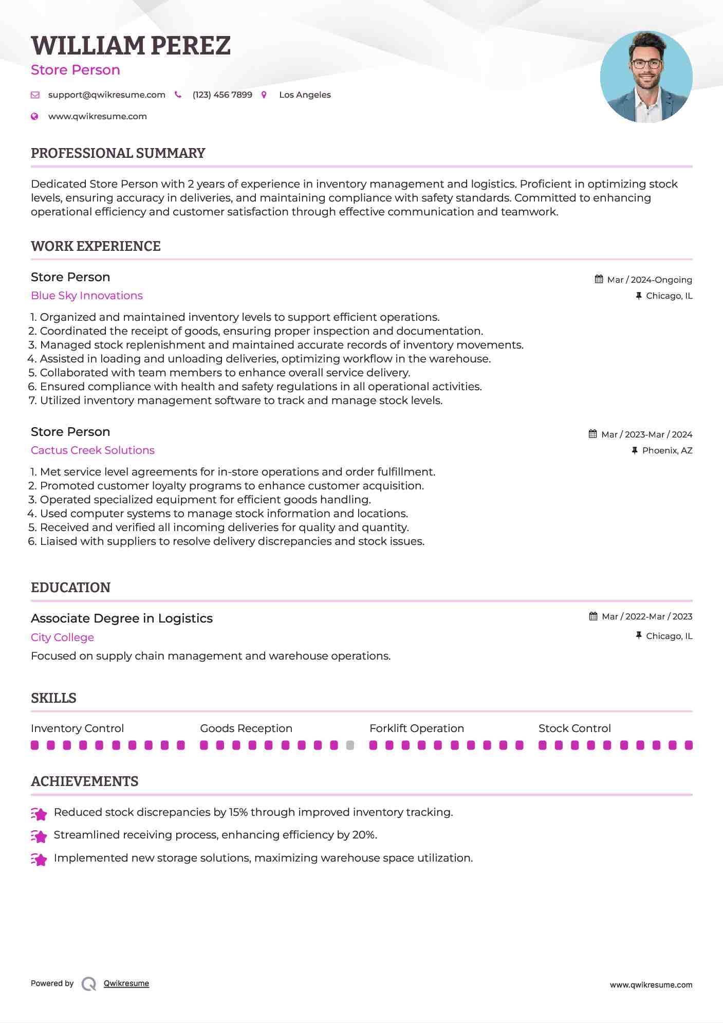 Store Person Resume Sample