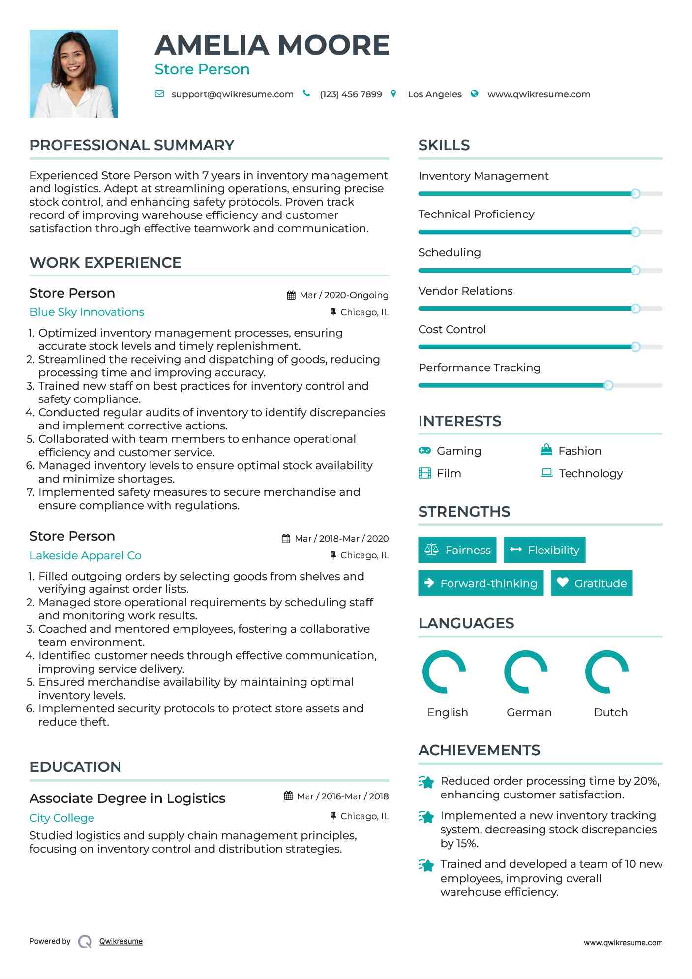 Store Person Resume Template