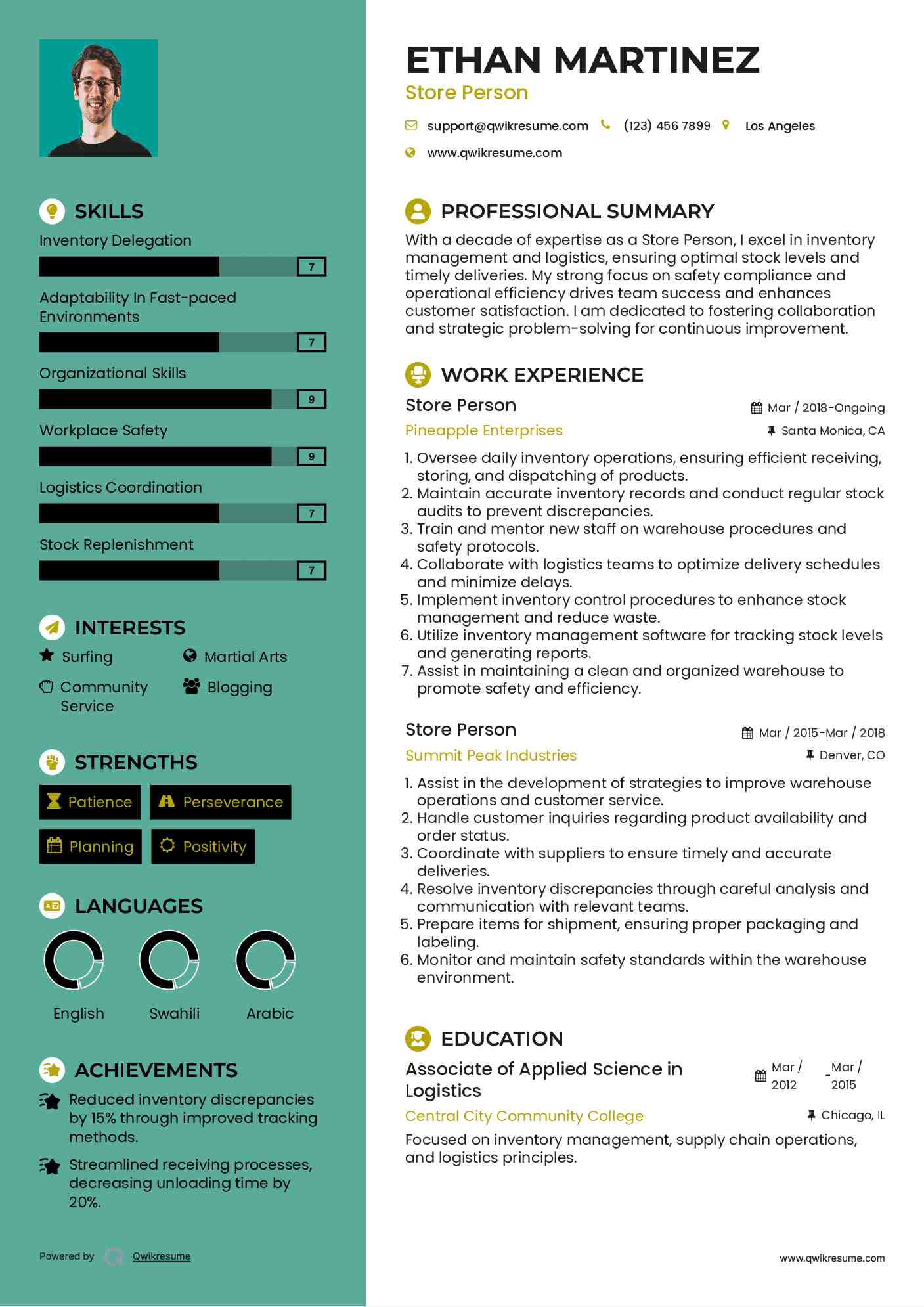 Store Person Resume Sample