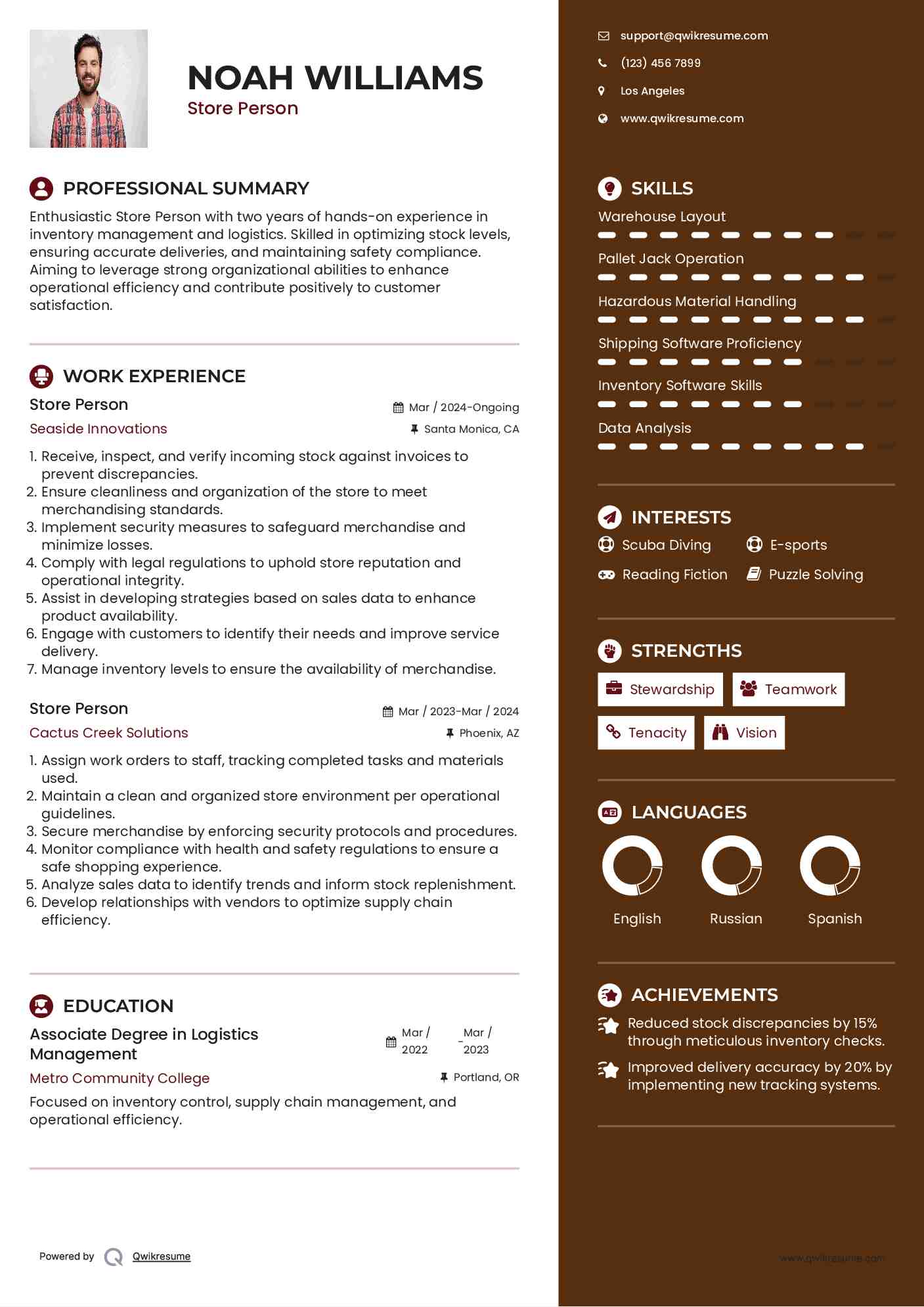 Store Person Resume Format