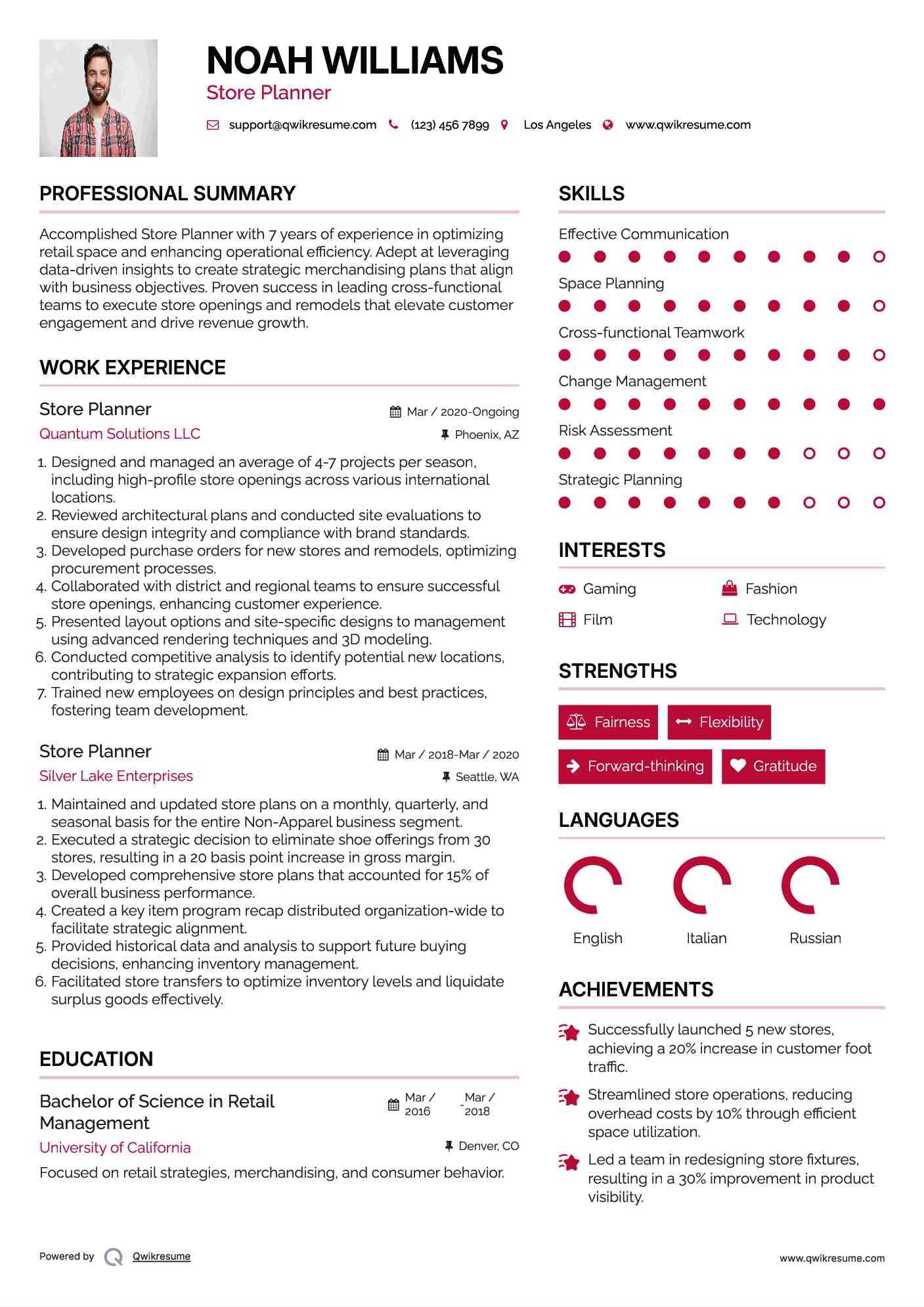 Store Planner Resume Format