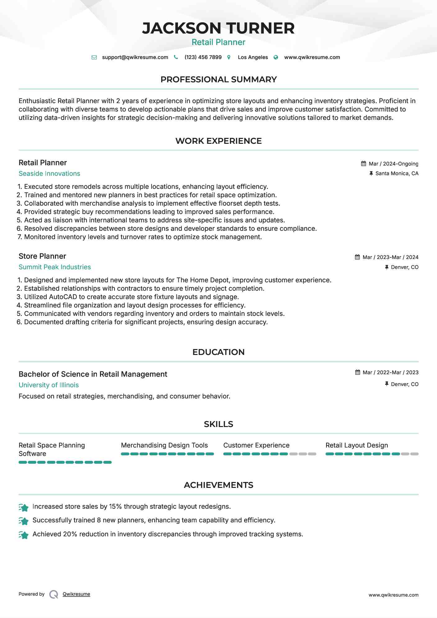 Retail Planner Resume Format