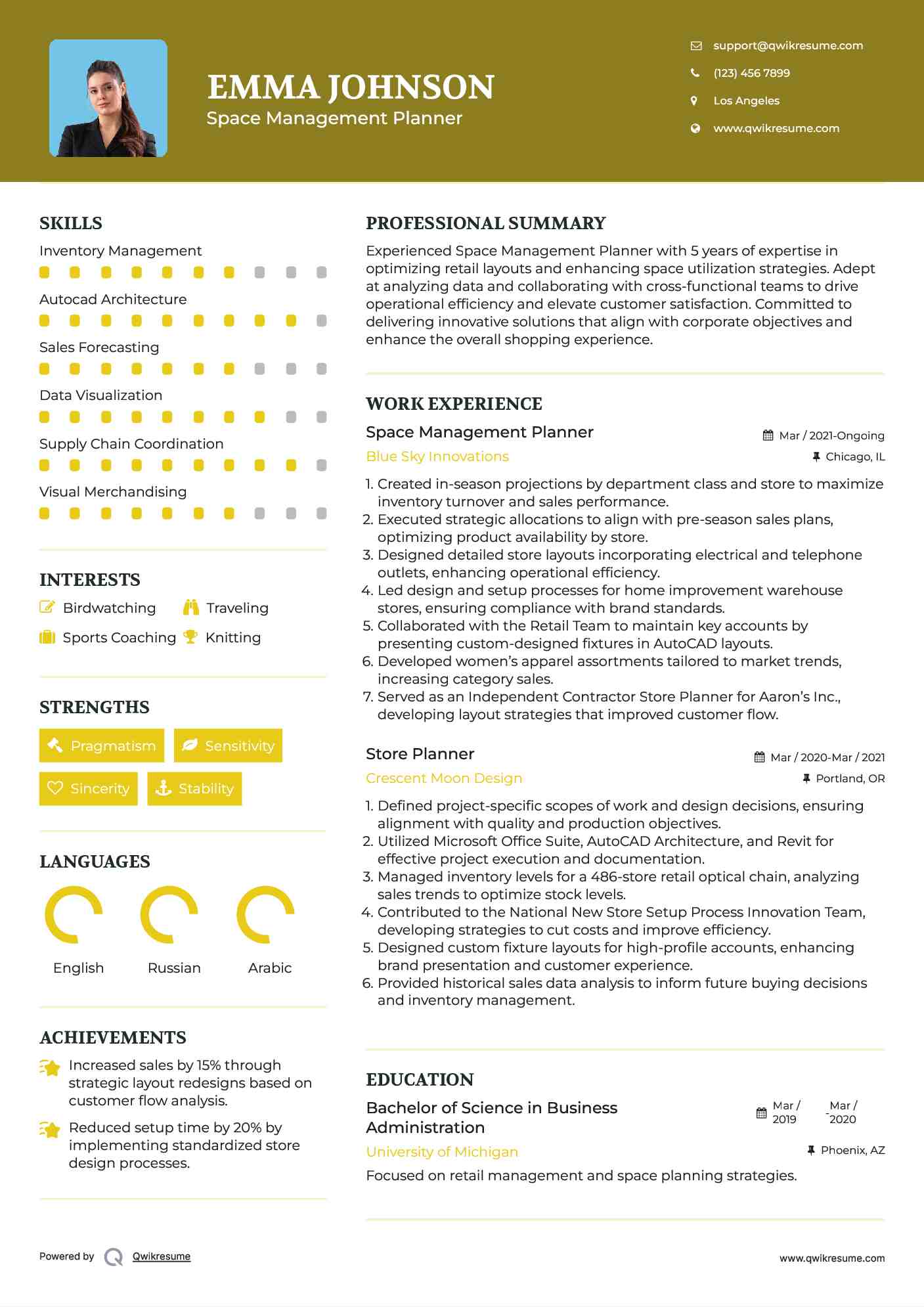 Space Management Planner Resume Format