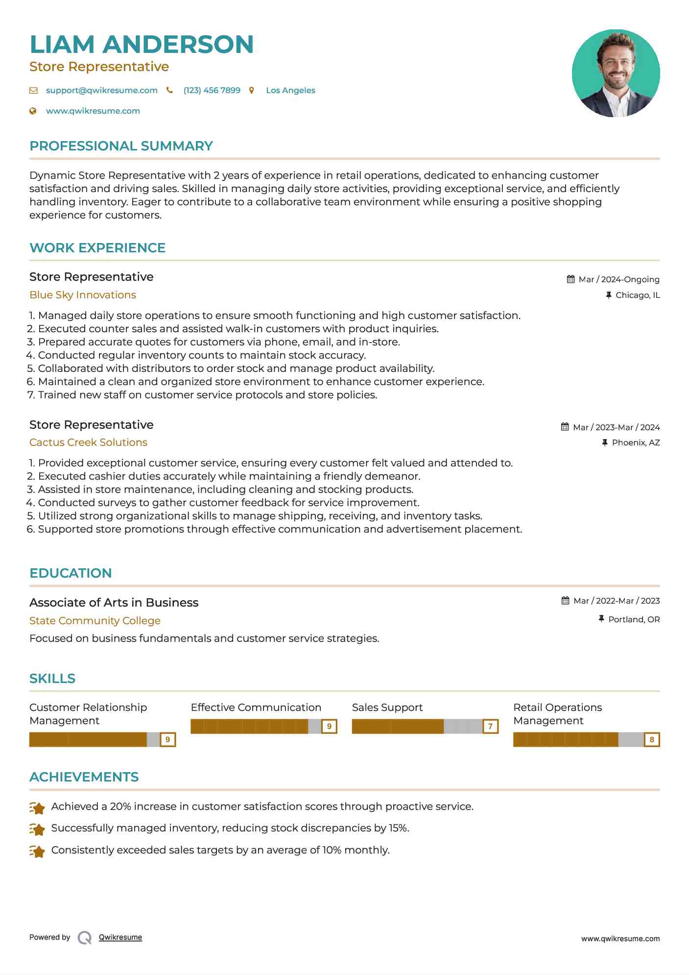 Store Representative Resume Sample